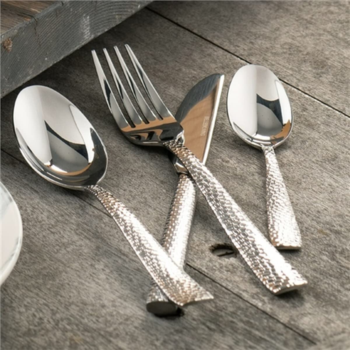 Belleek Nordica 24-Piece Stainless Steel Flatware Set - Premium 18/10 Cutlery Set with Wooden Organizer - Dishwasher Safe Silverware for Dining, Wedding Gifts & Home Decor