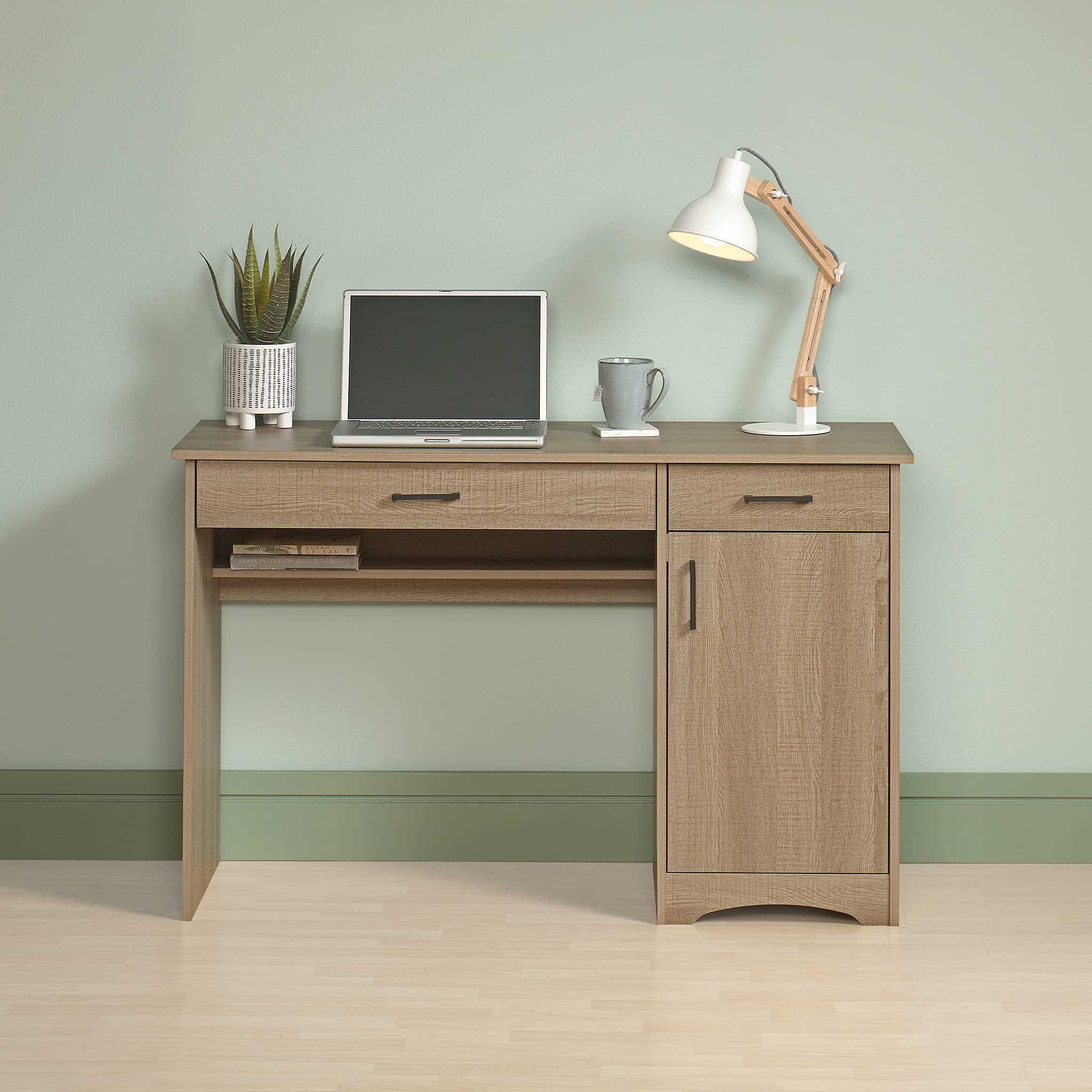 Sauder Beginnings Small Study Desk with Storage Drawers - Compact Writing Desk for Home Office, Bedroom or Dorm Room - Summer Oak Finish - Perfect for Remote Work, Online Classes & Small Space Organization