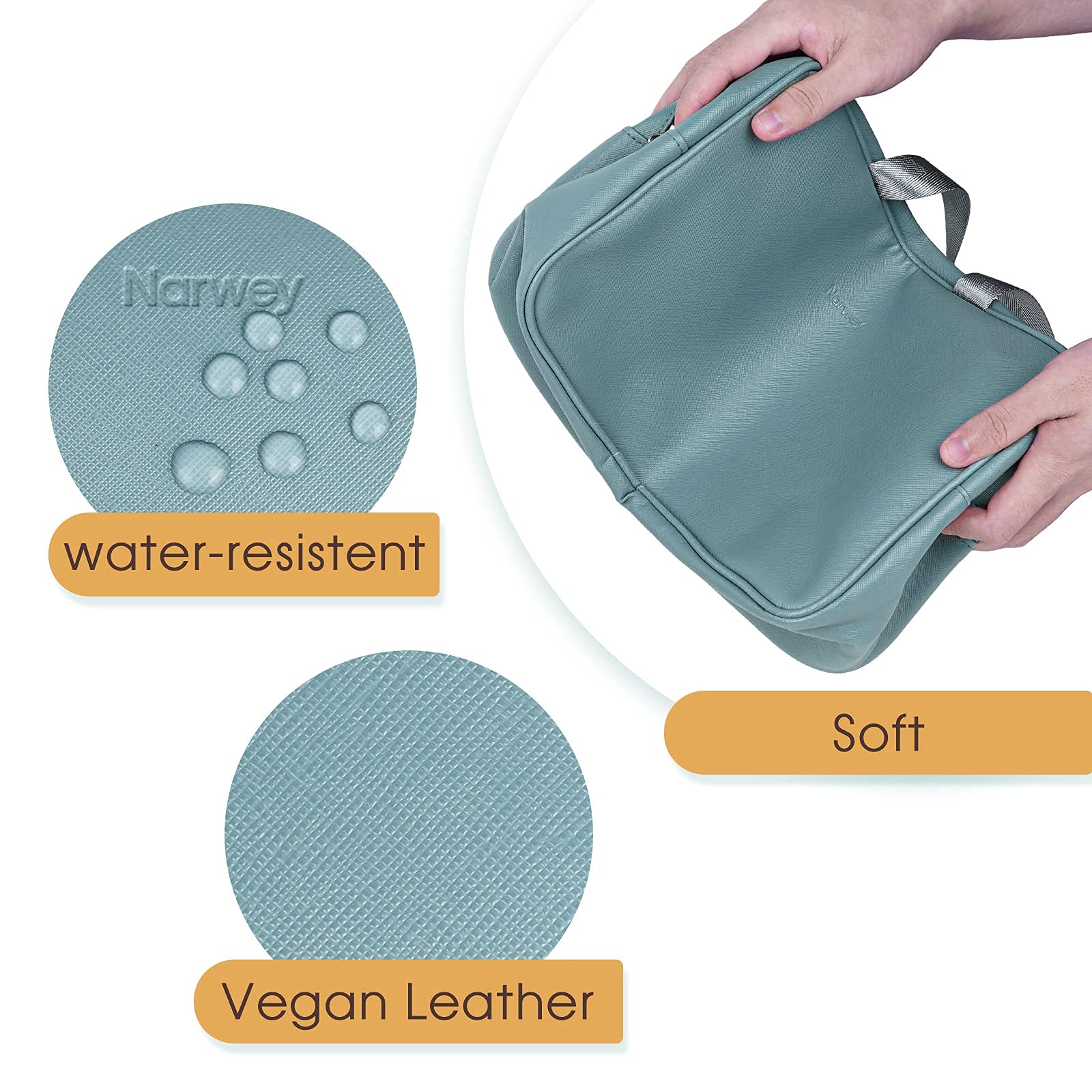 Premium PU Leather Large Travel Toiletry Bag for Women - Waterproof Cosmetic Organizer with Multiple Pockets for Makeup, Skincare & Medicine Storage (Greyish Blue) - Perfect for Vacation, Gym & Daily Essentials Organization