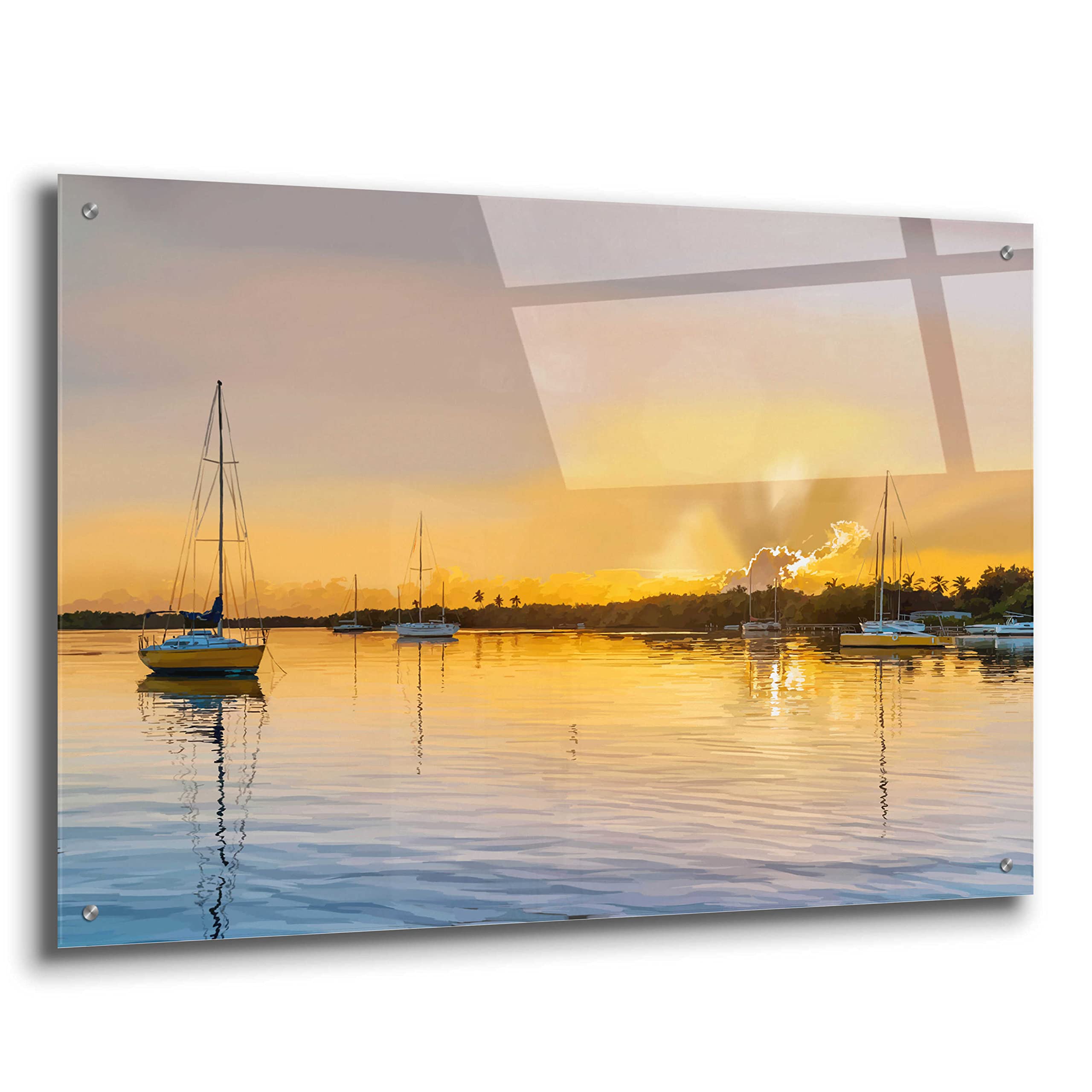 Emily Kalina 'In The Golden Light IV' Acrylic Glass Wall Art - 36x24 Inches Modern Abstract Painting for Living Room, Bedroom & Office Decor