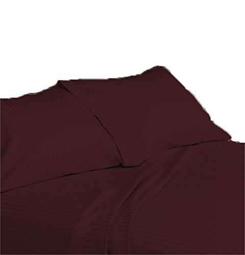 Premium 400 Thread Count Egyptian Cotton Deep Pocket Fitted Sheet & Pillowcase Set - Twin Size, Wine Stripe - Ultra Soft Bedding for Guest Rooms, Dorms & Luxury Hotels