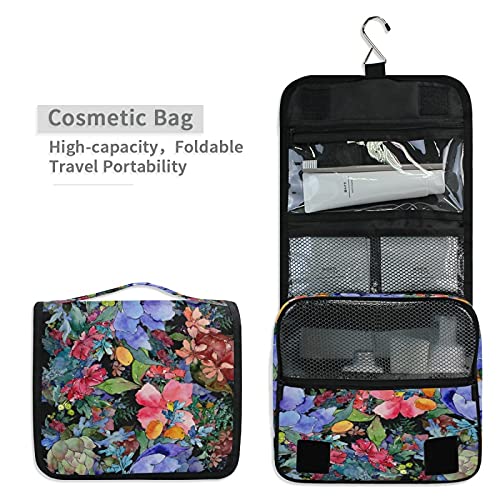 Floral Hanging Toiletry Bag - Waterproof Travel Cosmetic Organizer with Clear Pockets for Makeup, Shampoo & Toiletries | Perfect for Camping, Gym & Vacation Trips