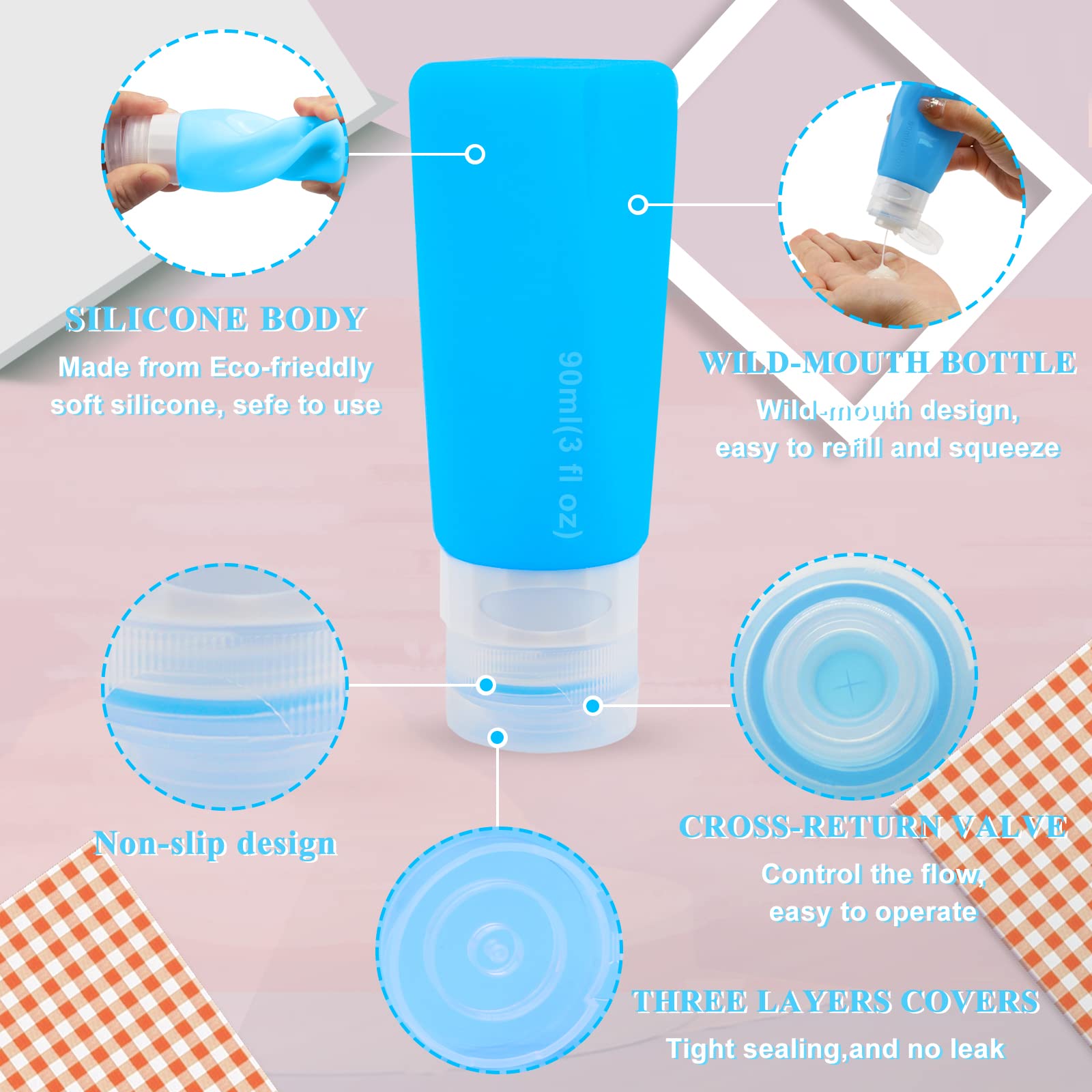 CINRA 4-Piece TSA Approved Leak Proof Travel Bottles Set - BPA Free Toiletry Containers for Shampoo, Lotion & Cosmetics | Perfect for Air Travel, Gym & Vacation Essentials