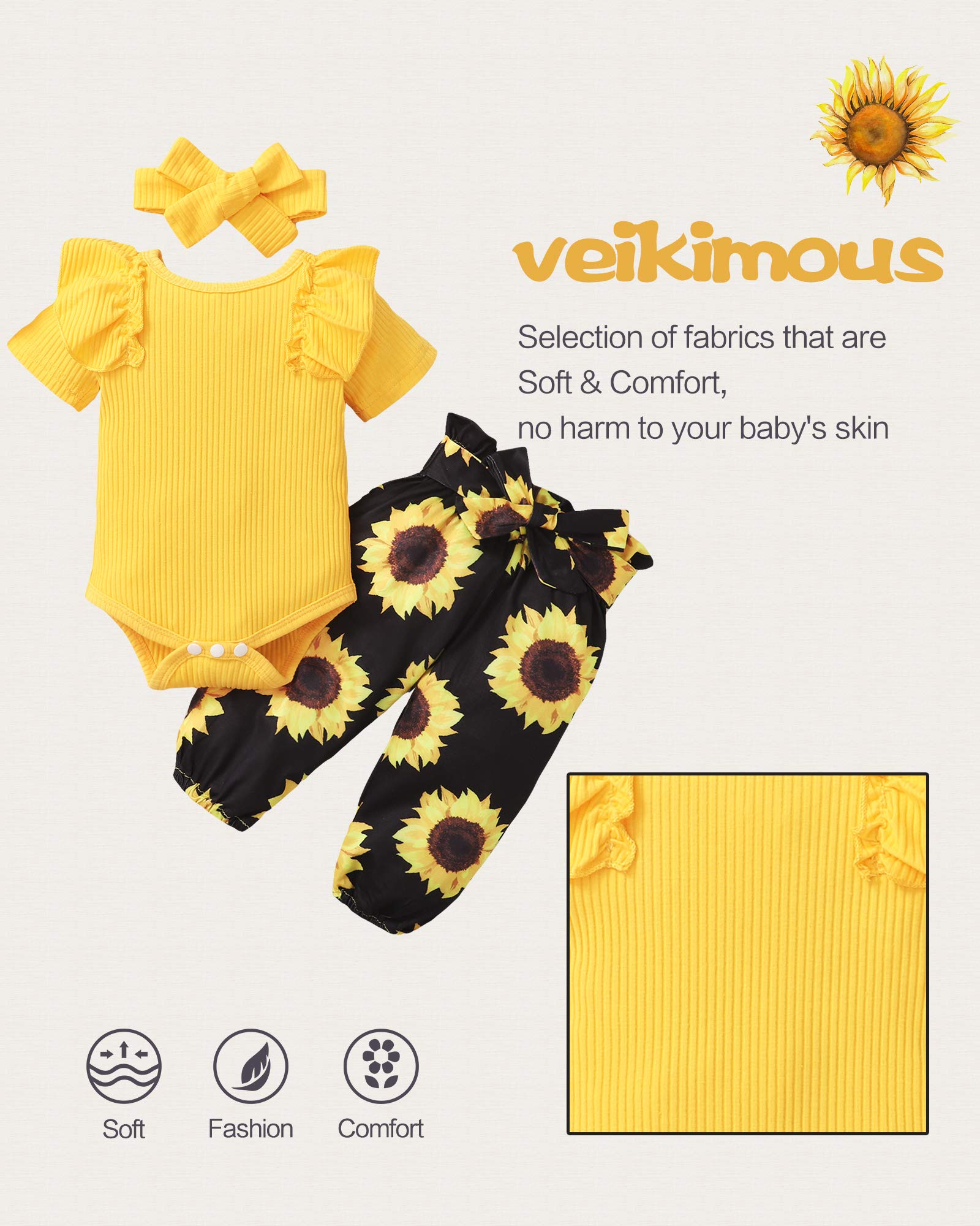 **Adorable Baby Girl Clothes Set - Floral Ruffle Romper & Ribbed Pants Outfit for Newborns & Infants | Perfect for Photos, Parties & Everyday Wear**