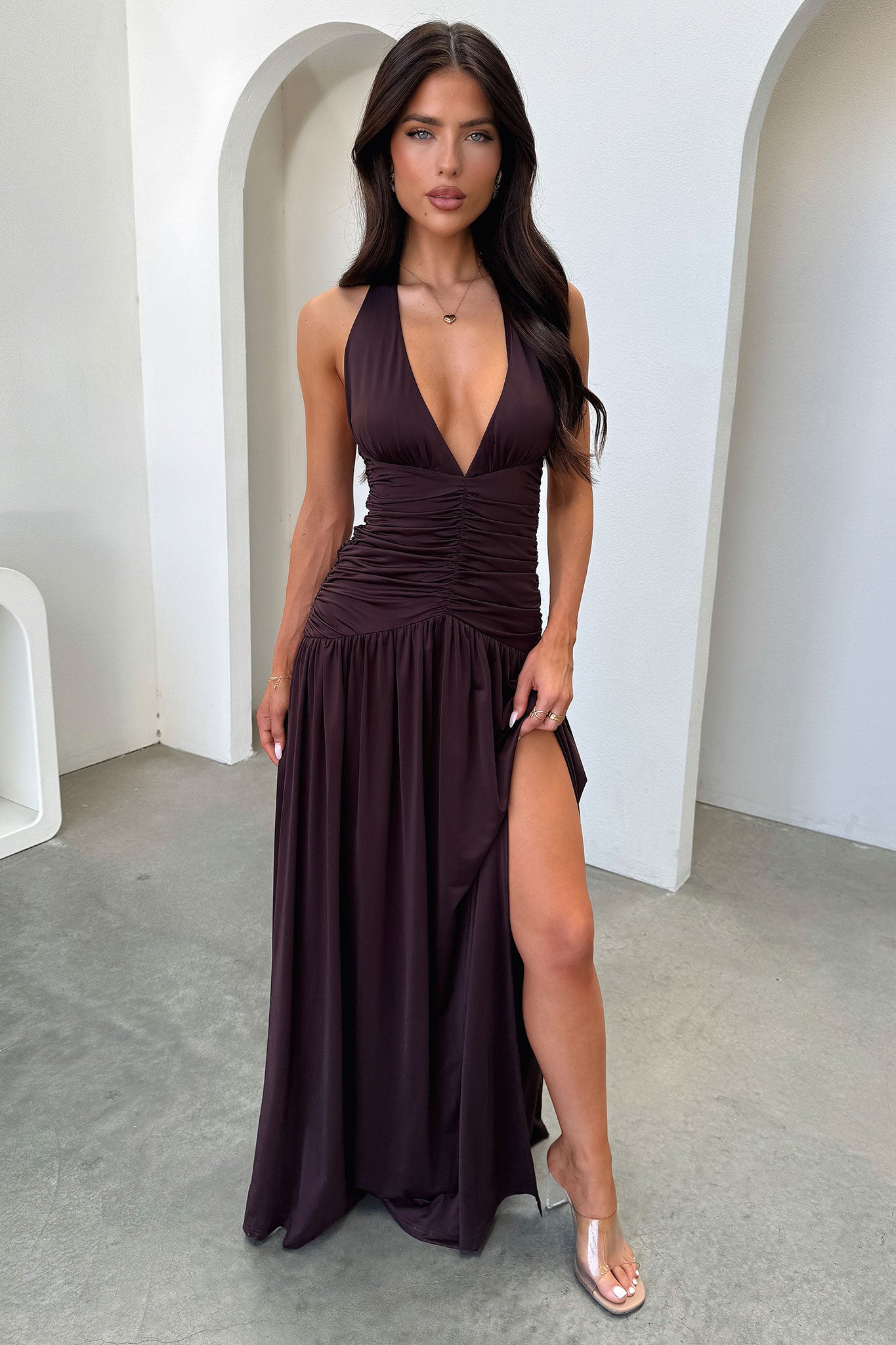 Ginevra Women's Maxi Dress - Elegant Long Boho Flowy Dress in Brown for Summer, Beach, Vacation & Casual Wear
