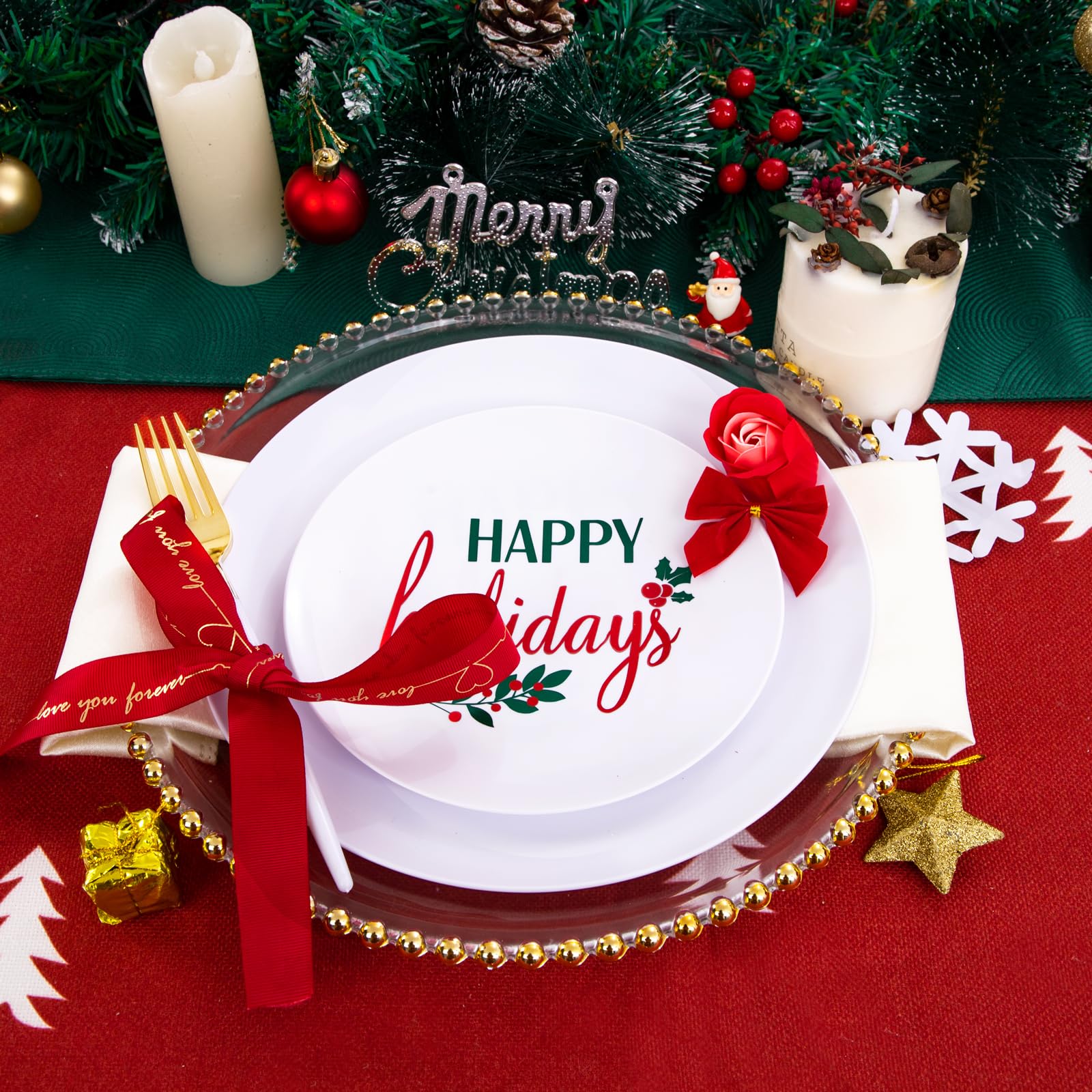 Supernal 150-Piece Easter Plastic Dinnerware Set - White & Gold Silverware, Disposable Party Plates with Happy Holiday Design - Perfect for Easter Celebrations, Holiday Gatherings & Festive Parties