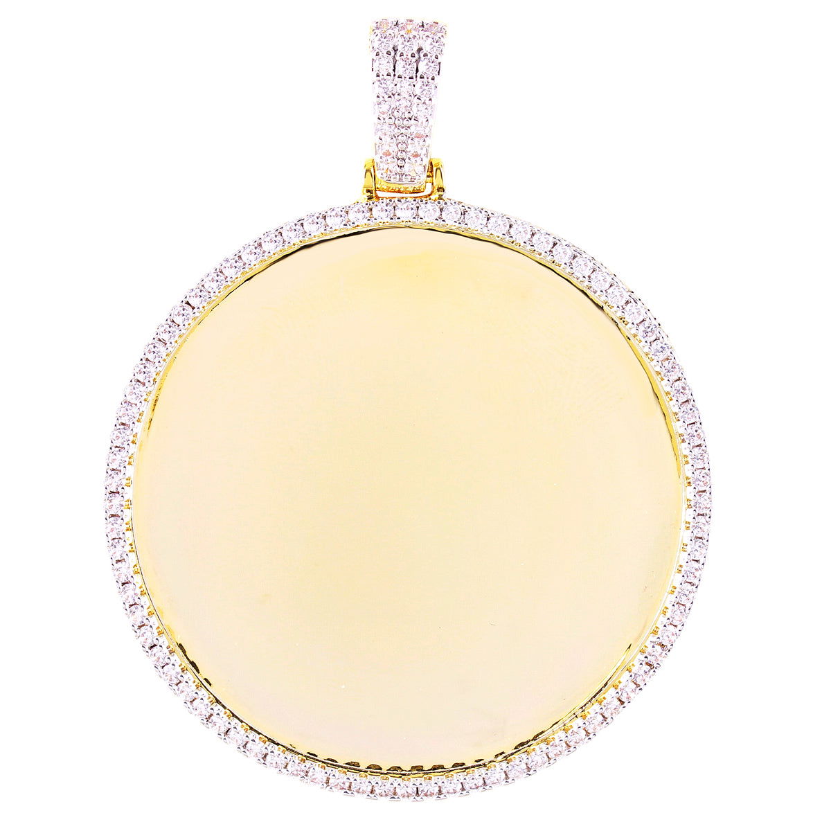 One Row Solitaire Circle Gold Tone Photo Pendant Necklace - Elegant Jewelry for Women, Perfect for Weddings, Anniversaries & Special Occasions