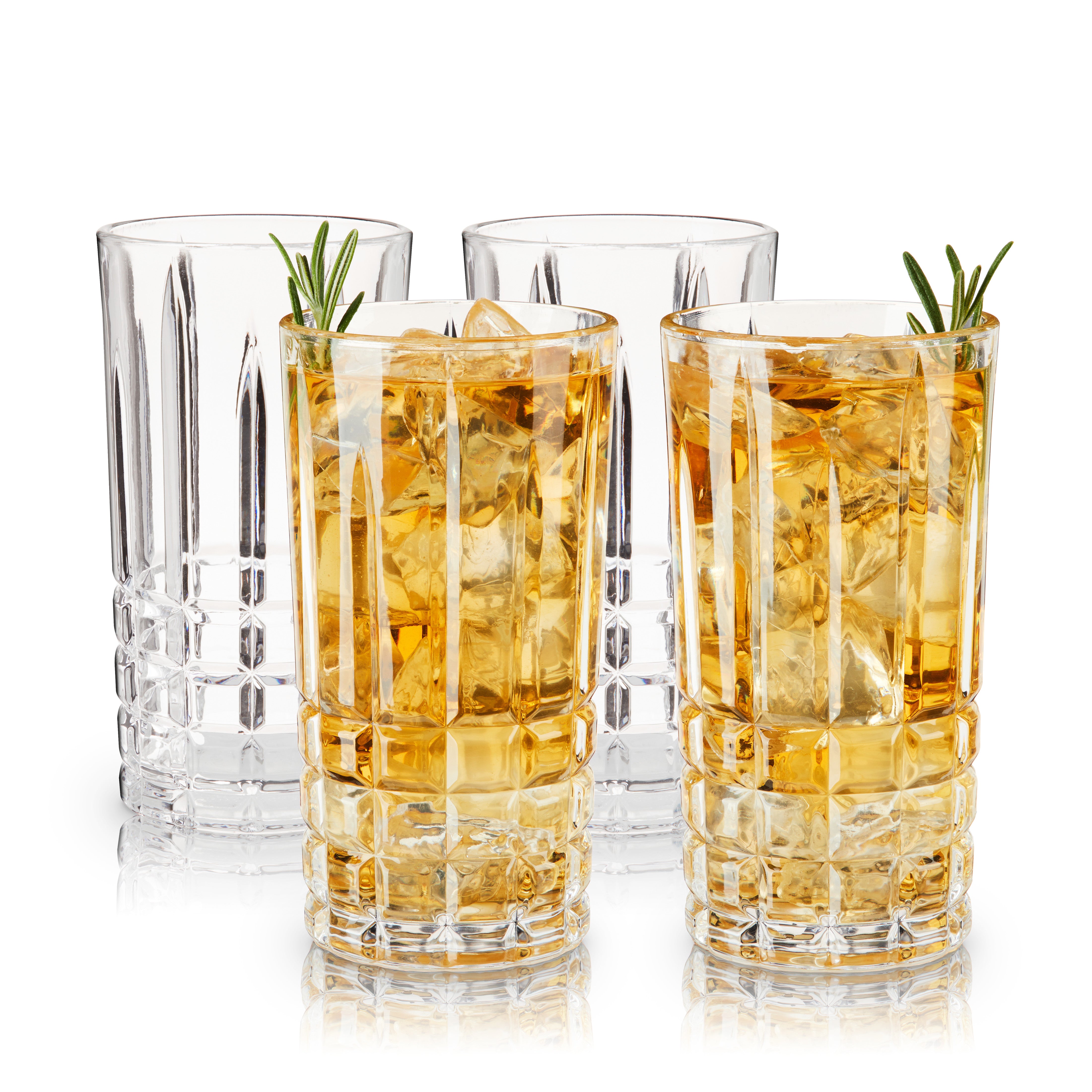 Premium Highland Crystal Highball Glasses Set of 4 - Elegant 12oz Whiskey & Cocktail Drinking Glasses for Home Bar, Parties & Entertaining - Dishwasher Safe Lead-Free Glassware
