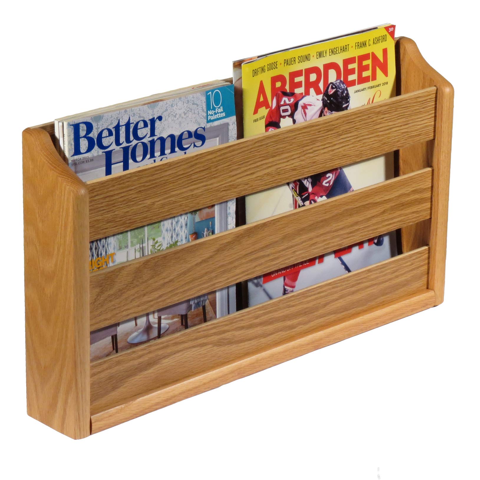 Wooden Mallet Doublewide Rack - Wall Mount or Tabletop Magazine Holder in Light Oak | Perfect for Living Room, Office & Bedroom Organization