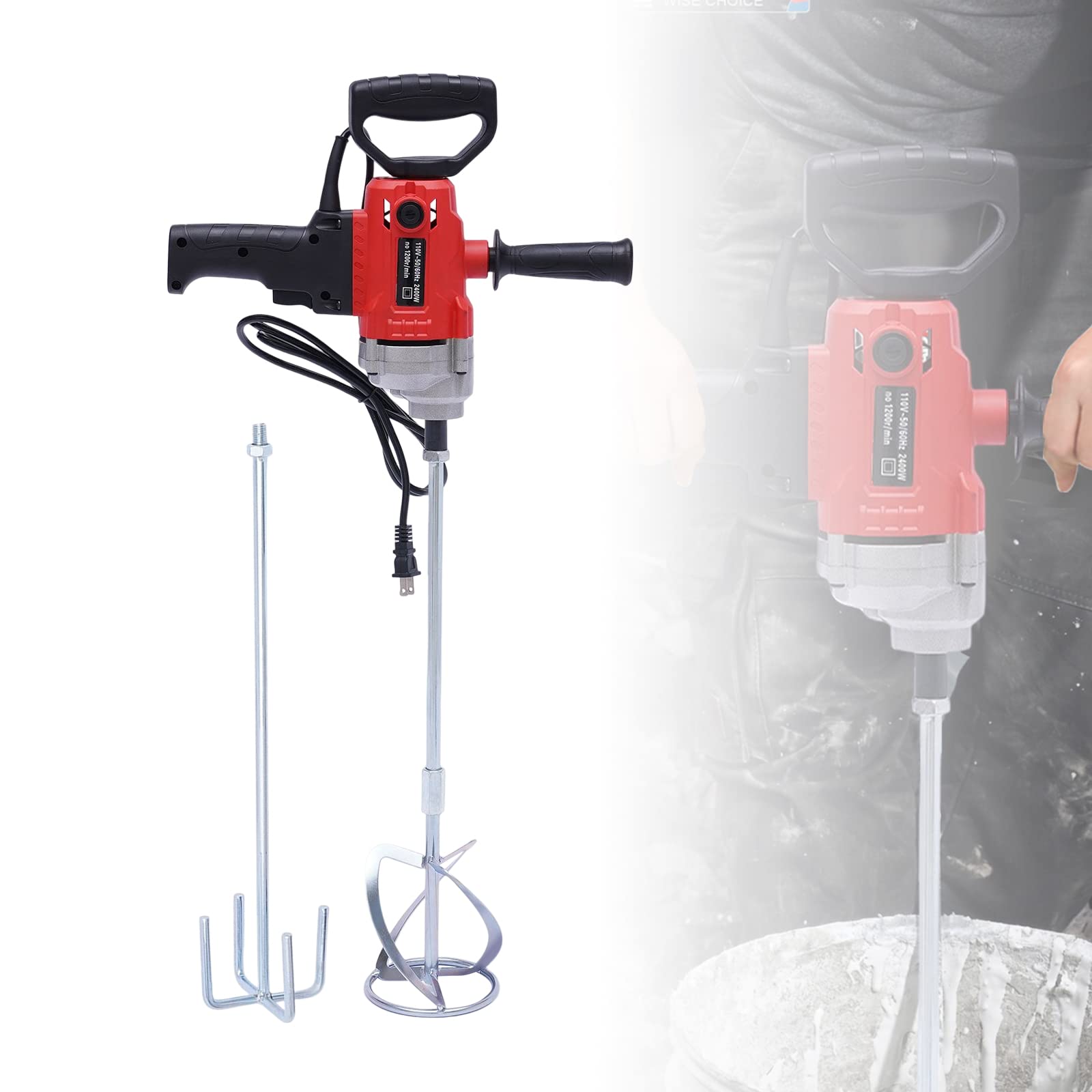 2400W Heavy Duty Electric Concrete Mixer - 6 Speed Adjustable Handheld Cement Mixer for Mortar, Plaster & Construction - Perfect for DIY Projects, Home Renovation & Professional Use