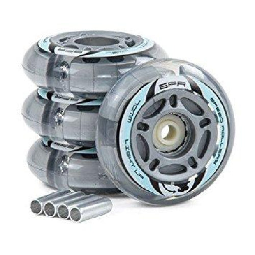SFR Light Up Inline Skate Wheels - 4 Pack LED Rollerblade Wheels for Night Skating, Outdoor & Indoor Use - Clear Glow Wheels for Kids & Adults