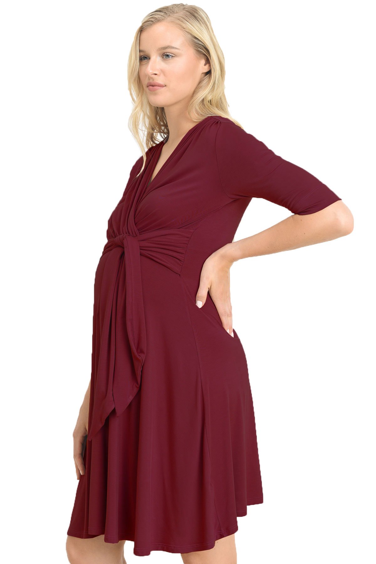 LaClef Women's Maternity Wrap Dress with Adjustable Tie Waist Belt - Comfortable Pregnancy Clothes for Work, Party & Everyday Wear