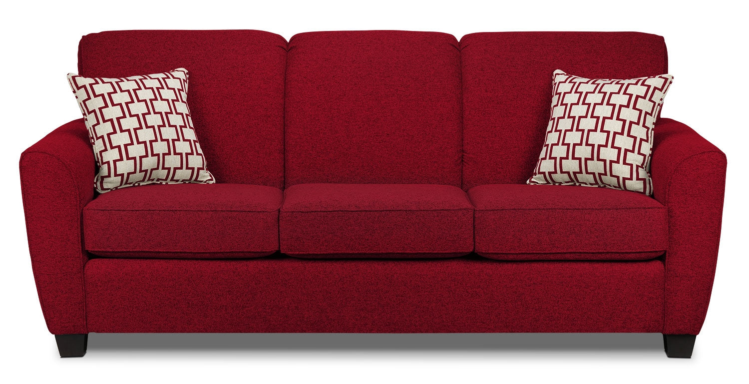 Ashby Queen Sofa Bed - Convertible Sleeper Sofa with Storage, Red Velvet Upholstery | Perfect for Small Spaces, Guest Rooms & Apartments