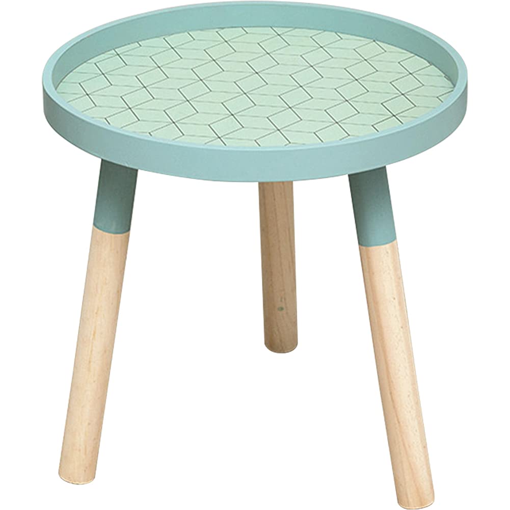 Round Wooden End Table with Tray - Small Side Table, Nightstand, Coffee Table & Plant Stand for Living Room, Bedroom, Office - Sturdy Tripod Base - Perfect for Small Spaces, Balcony Decor & Home Organization (Blue)