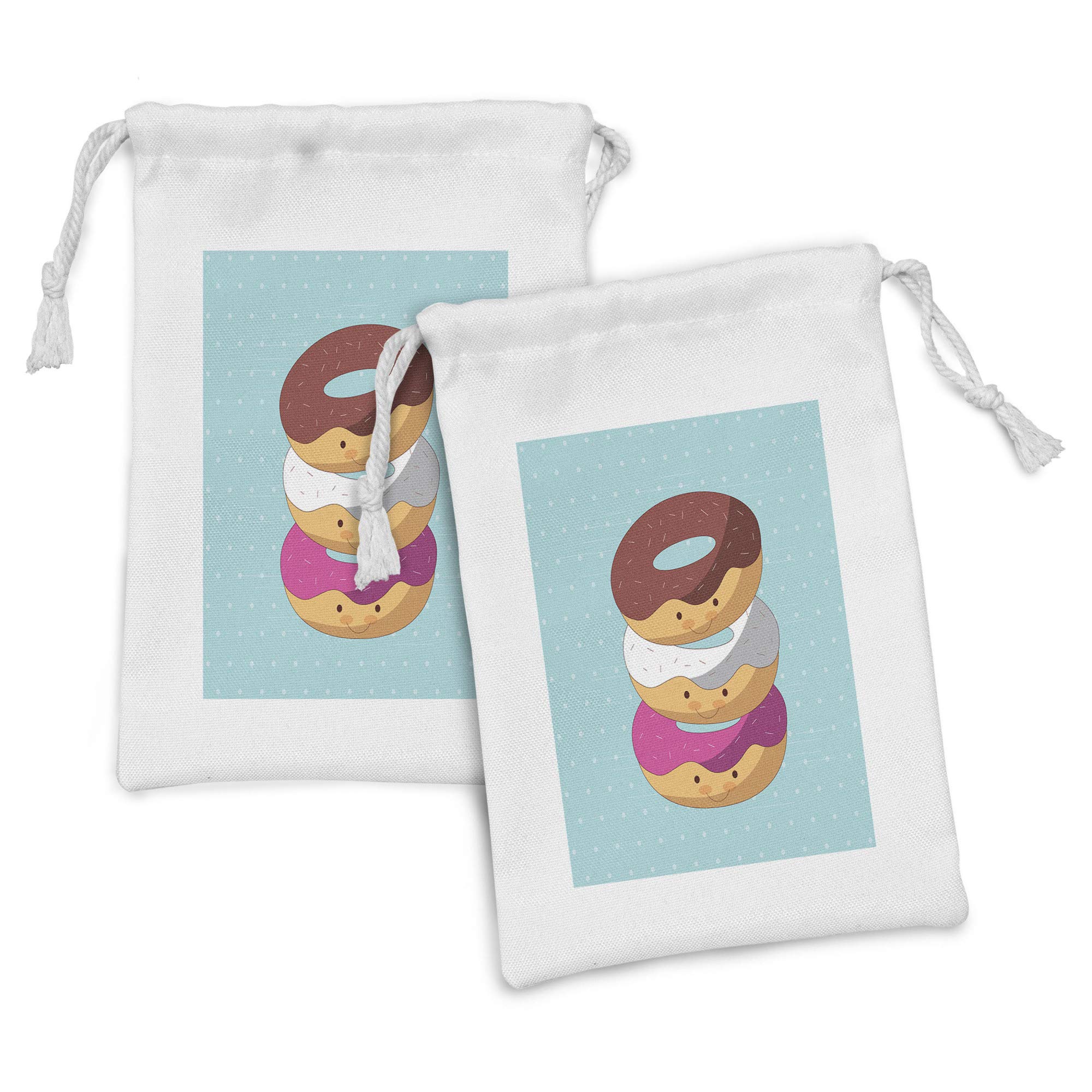 Ambesonne Anime Fabric Pouch Set of 2 - Kawaii Cartoon Style Colorful Donut Drawstring Bags (9