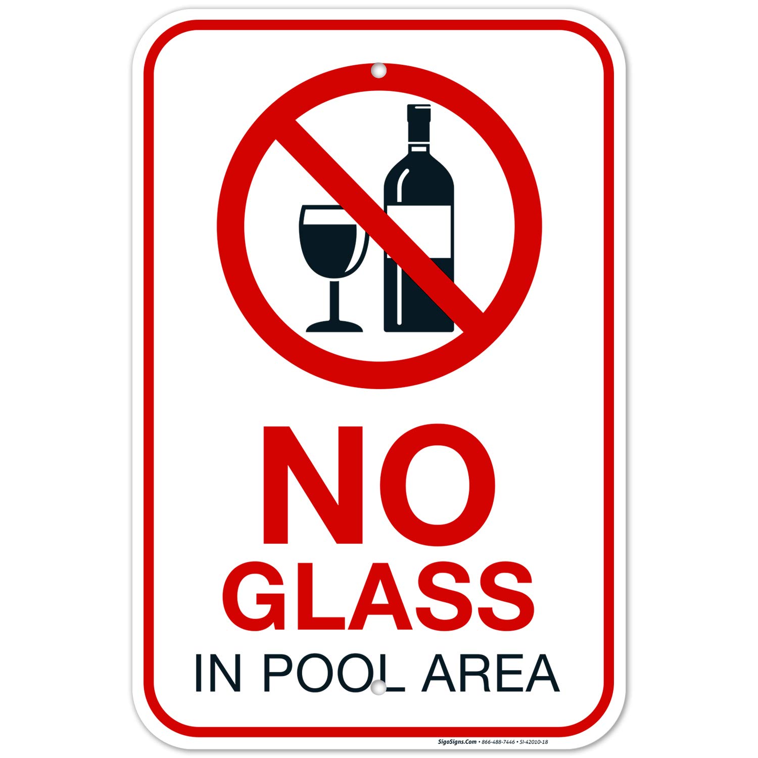 No Glass in Pool Area Sign - 12x18 Inches Rust-Free Aluminum Pool Safety Sign, Fade-Resistant & Durable, Made in USA - Perfect for Public Pools, Water Parks & Backyard Swimming Pools