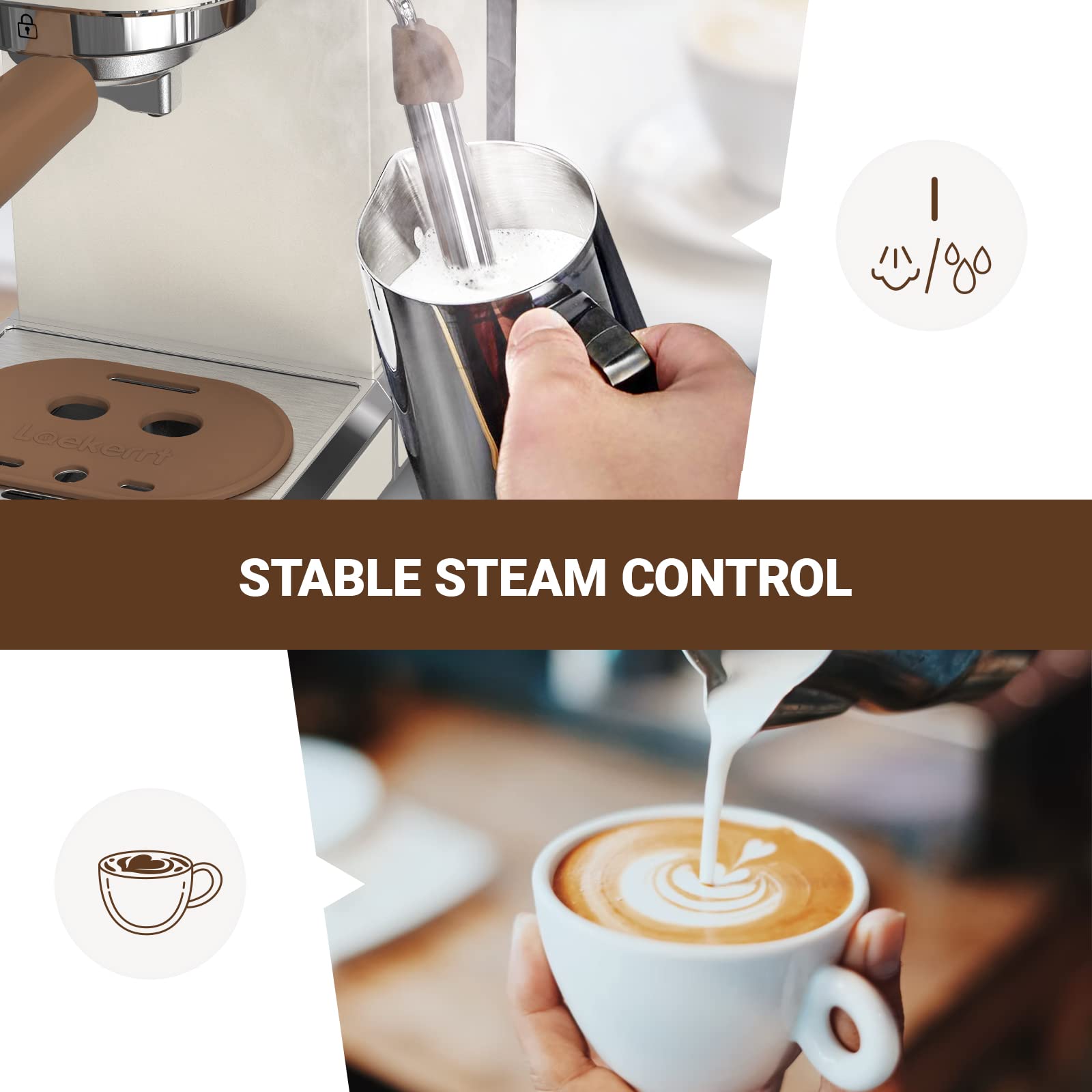Laekerrt 20 Bar Espresso Machine with Milk Frother - Compact Stainless Steel Coffee Maker for Home, Perfect for Latte & Cappuccino - Ideal for Small Kitchens, Office Use, and Coffee Enthusiasts (White)