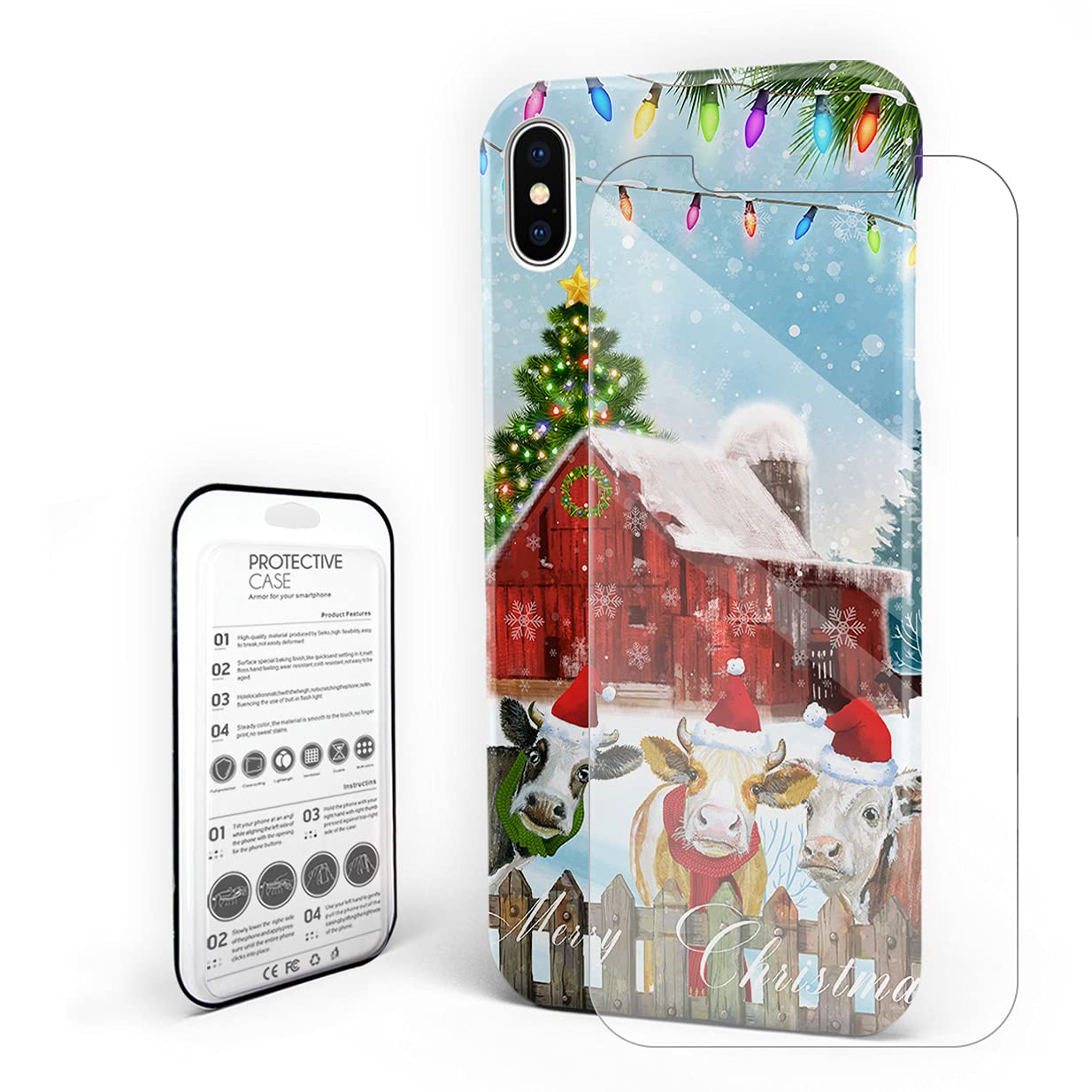 iPhone 11 Pro Case - Festive Christmas Farm Barn Cow Truck Snowman Design | Hard PC Slim Shockproof Protective Cover with Screen Protector | Perfect for Holiday Gifts & Winter Travel Protection