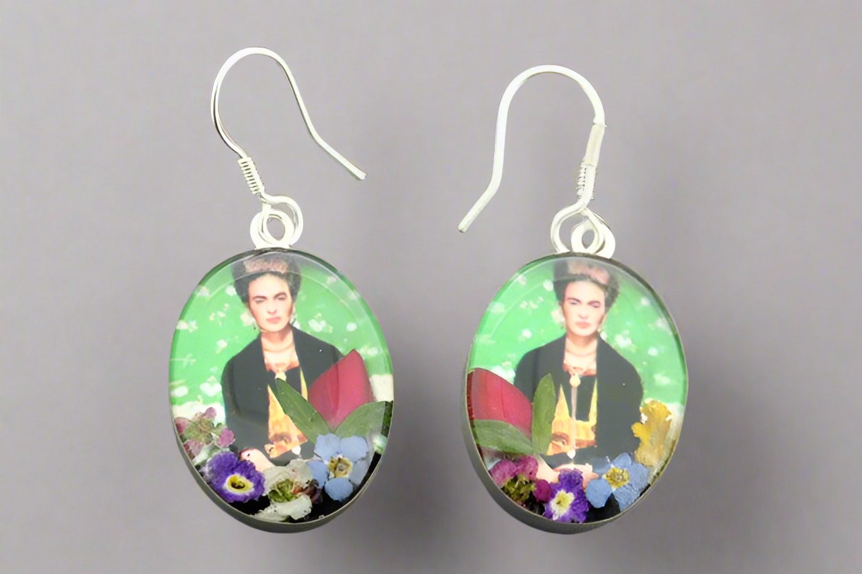 Frida Flower Earrings Green Sterling Silver - Boho Chic Jewelry for Women, Perfect for Parties & Everyday Wear