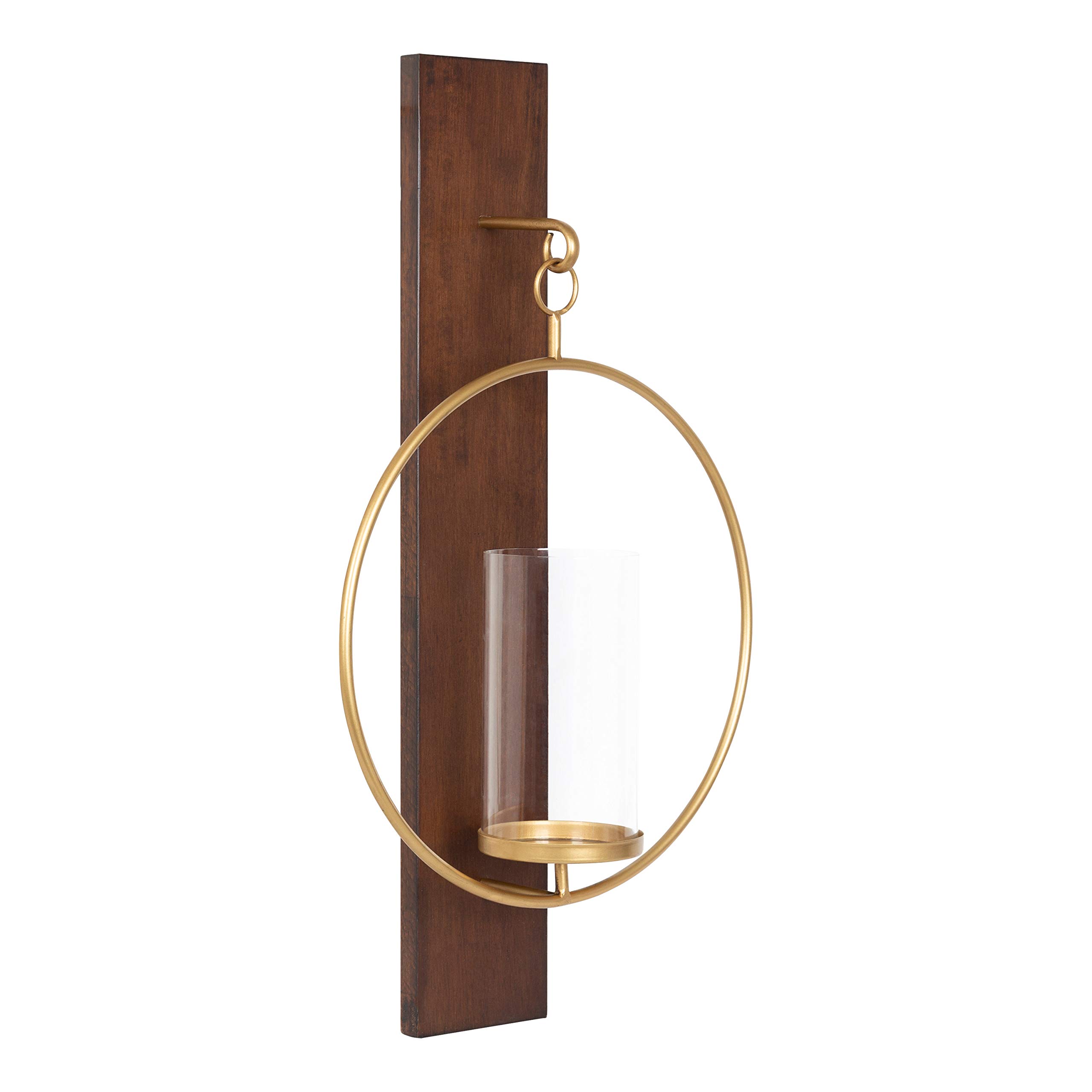 Kate and Laurel Maxfield Mid-Century Modern Wall Sconce - 13x24 Inches Walnut Brown - Decorative Hanging Light Fixture for Flameless Candles, Small Plants & Home Decor - Perfect for Living Room, Bedroom & Entryway Lighting