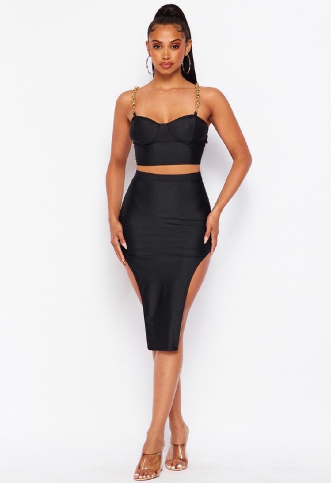 Raise A Toast 2 Piece Skirt Set in Black | Women's Matching Outfit for Parties, Dates & Special Occasions