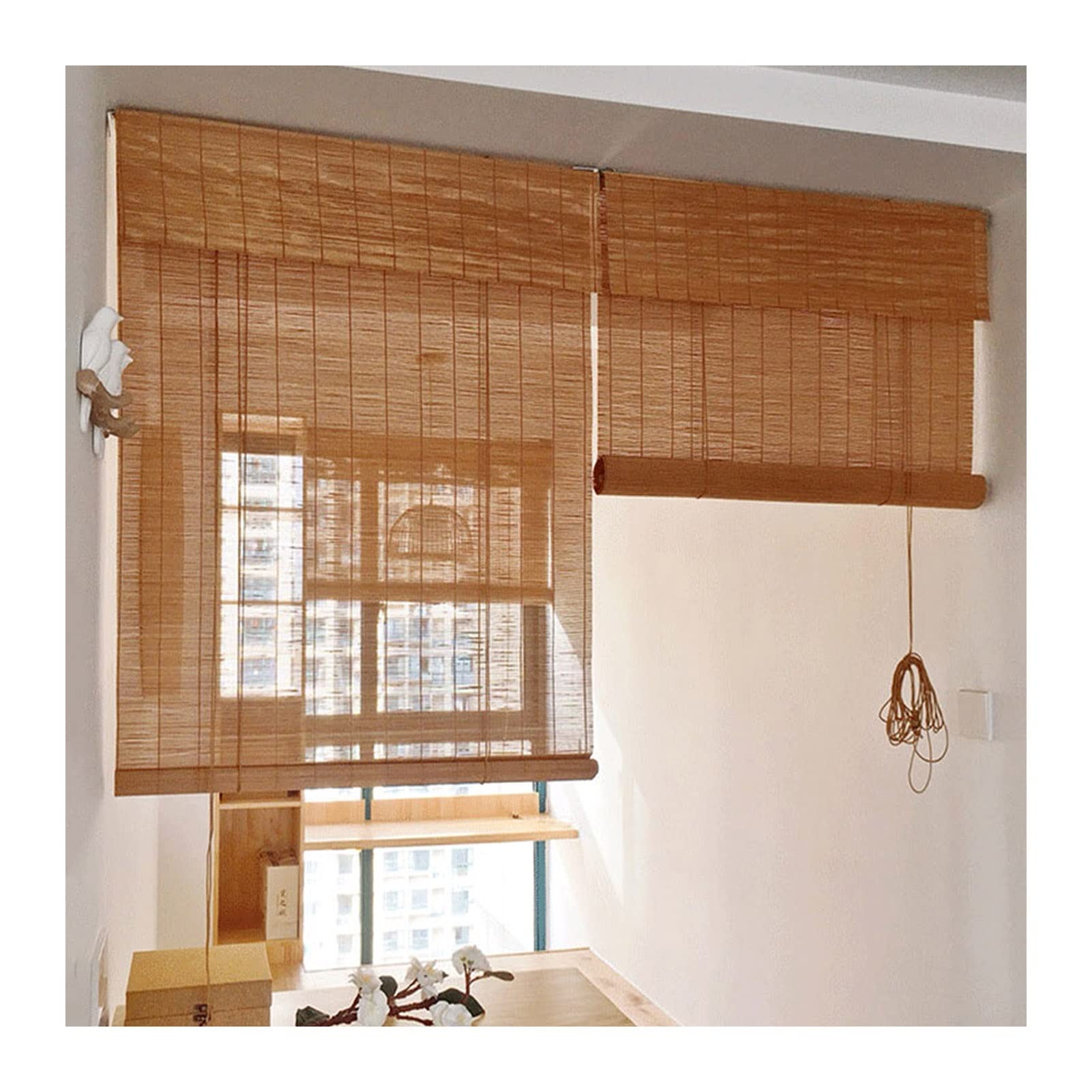 Premium Bamboo Roller Blinds - Vintage Woven Roman Sun Shade for Outdoor UV Protection & Privacy | Custom Size Wood Color (1.45x2M) | Perfect for Garden, Patio, Balcony & Backyard Decoration
