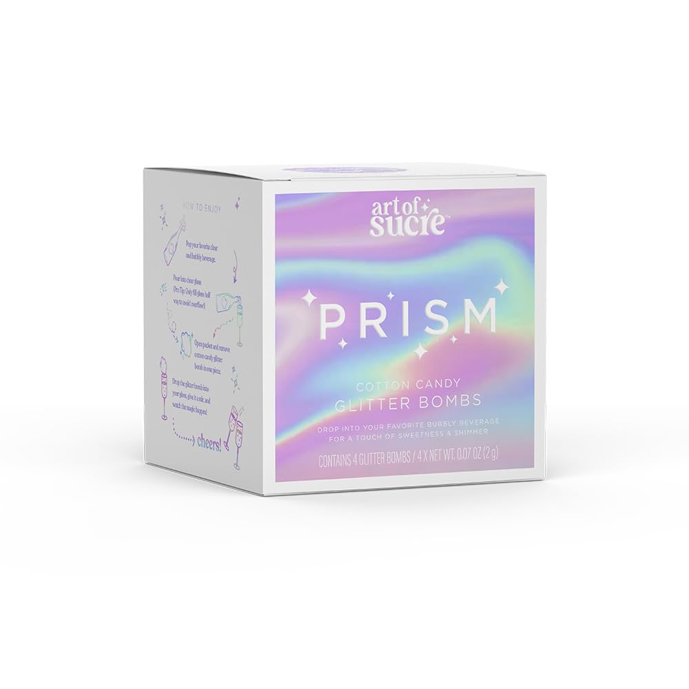 Art of Sucre Prism Cotton Candy Glitter Bombs - Edible Sparkles for Drinks & Desserts (4-Pack) | Perfect for Cocktails, Cakes & Party Decorations