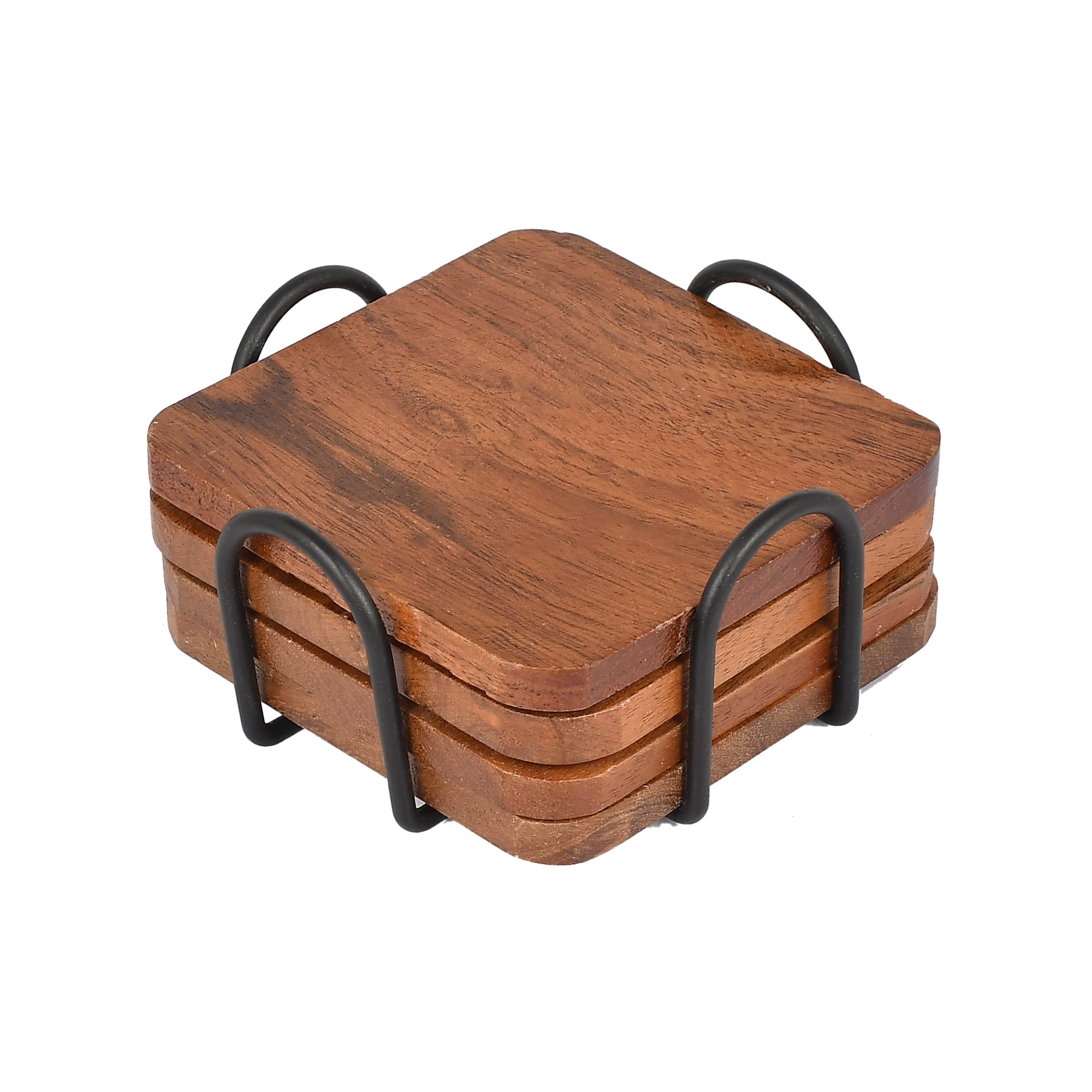 Handmade Wooden Coasters Set of 4 - Absorbent Brown Wood Drink Coasters for Dining Table - Rustic Home & Office Decor - Perfect for Coffee, Wine, and Beverage Protection - Ideal Gift for Housewarming & Dinner Parties