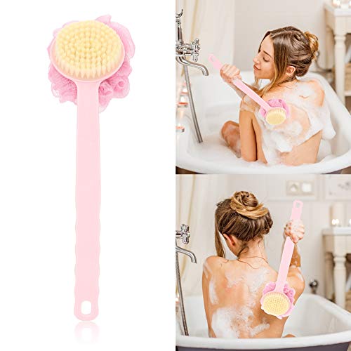 Long Handle Bath Brush with Mesh Body Scrubber - Exfoliating Shower Ball Brush with Hang Hole for Men & Women - Perfect for Deep Cleansing, Back Scrubbing, and Spa-Like Bath Experience