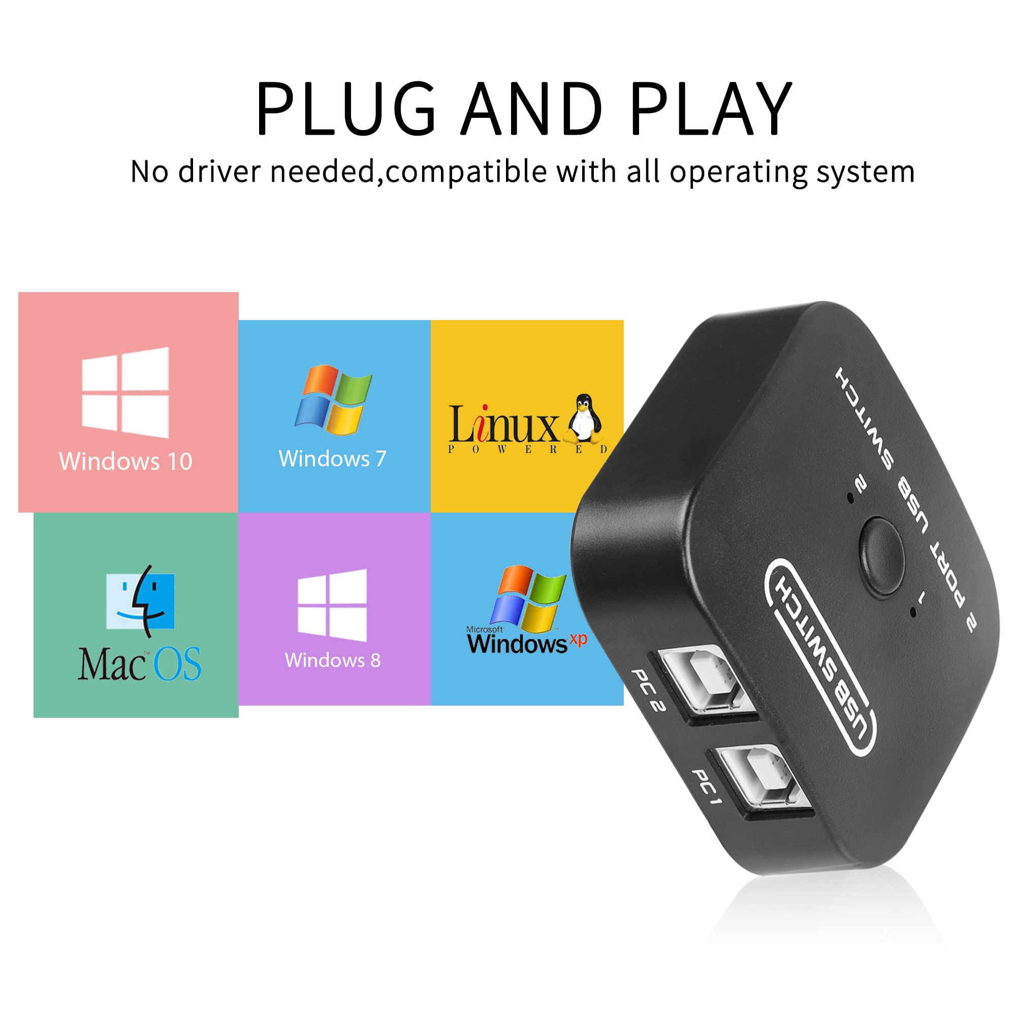 RIIEYOCA USB Printer Sharing KVM Switch - Auto Switch No Drivers Needed | Share Keyboard, Mouse & Scanner Between 2 Computers | Includes Desktop Controller & 2 USB Printer Cables (1.5M) | Perfect for Home Office & Small Business Setup