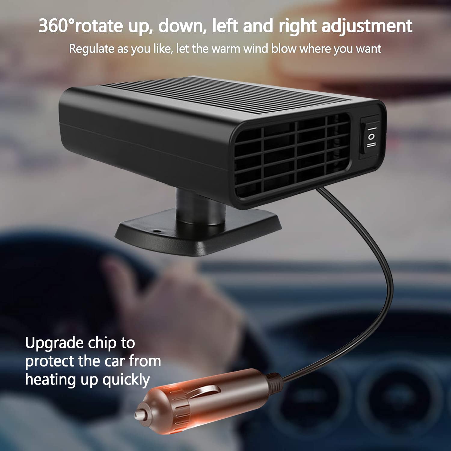 12V Car Heater with Fast Heating & 2-in-1 Defrost Defogger, Cigarette Lighter Plug-in Vehicle Heater for Winter Warmth and Clear Visibility