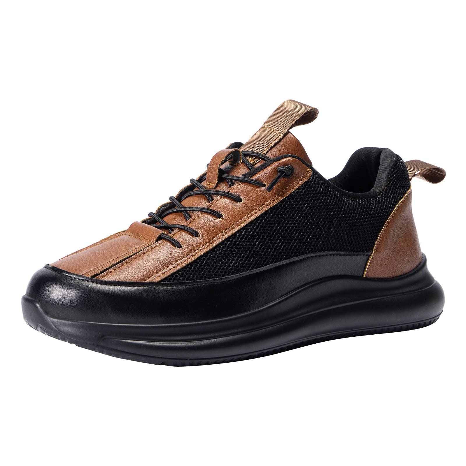 YUHAOTIN Men's Plantar Fasciitis Running Shoes - Waterproof Lightweight Hiking Sneakers with Leather Mesh Breathable Design, Non-Slip Lace Up Casual Outdoor Shoes for Walking, Jogging & Daily Wear (Plus Size Available)