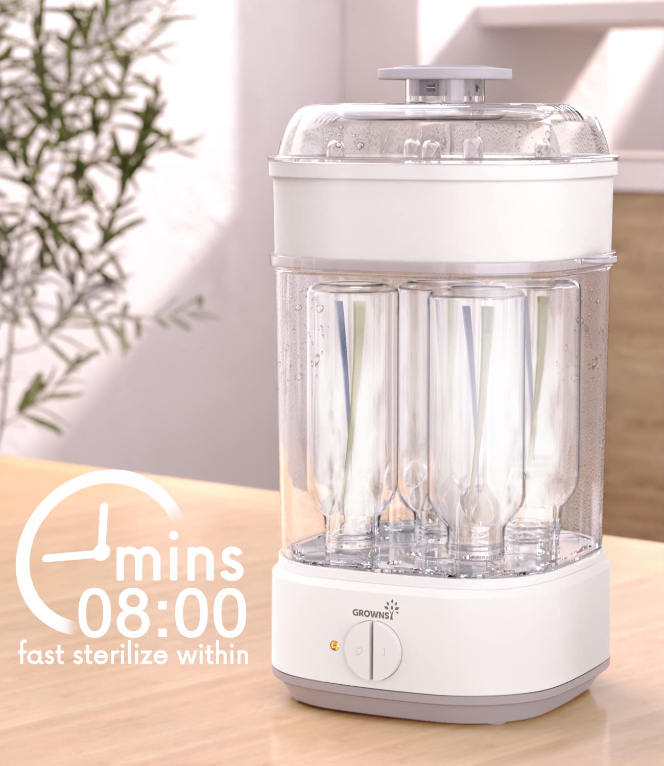 Electric Baby Bottle Sterilizer with Timer - Steam Sanitizer for Bottles, Pacifiers & Breast Pump Parts | Safe & Fast Sterilization for Newborns | Perfect for Daycare, Travel & Home Use