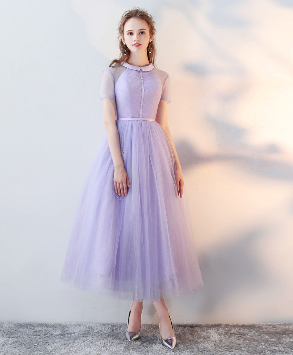 Elegant Purple High Neck Tulle Lace Prom Dress for Homecoming - Perfect for Formal Dances, Weddings & Special Occasions