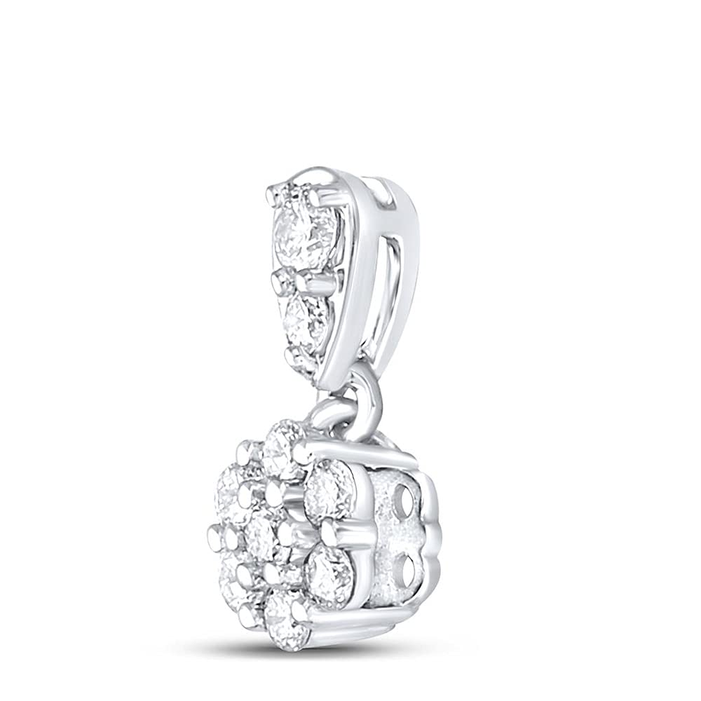 10K White Gold Women's Round Diamond Flower Cluster Pendant Necklace - 1/5 CTTW - Elegant Jewelry Gift for Anniversary, Birthday & Special Occasions
