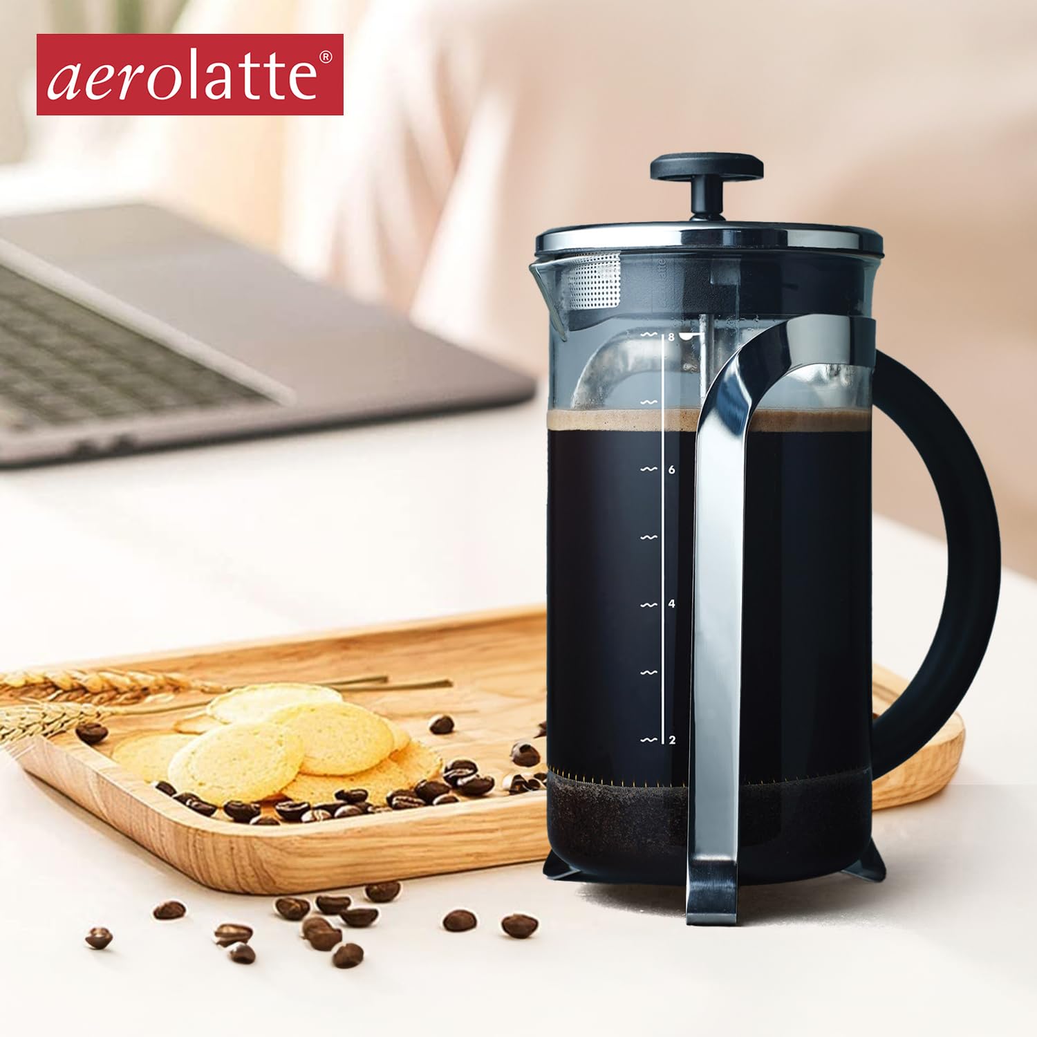 Aerolatte 8-Cup French Press Coffee Maker, 34-Ounce Stainless Steel Coffee Press for Home, Office & Camping - Perfect for Brewing Rich, Bold Coffee