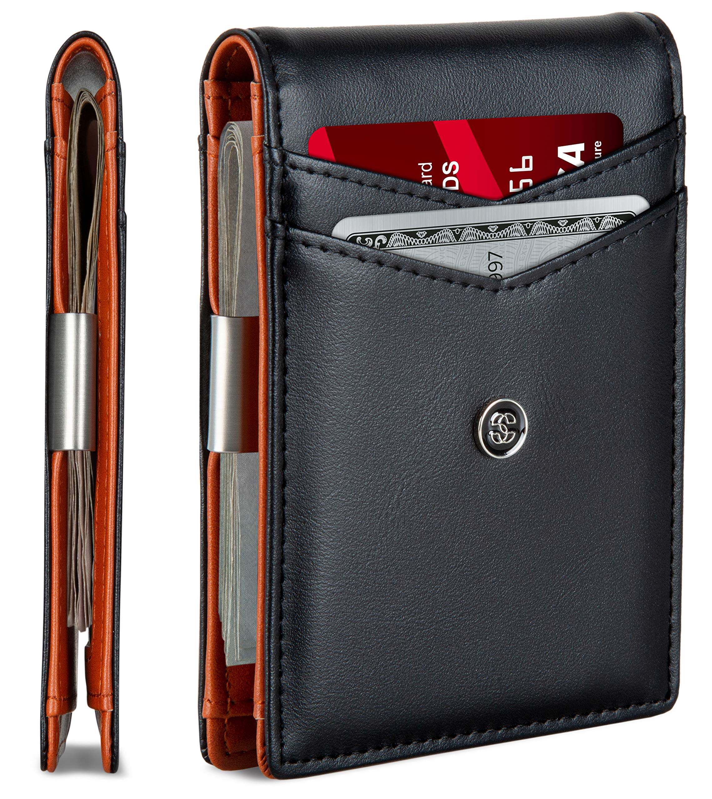 Suavell Genuine Leather Slim Wallets for Men - RFID Blocking Minimalist Card Holder with Money Clip | Perfect for Everyday Carry, Travel & Business (Black)