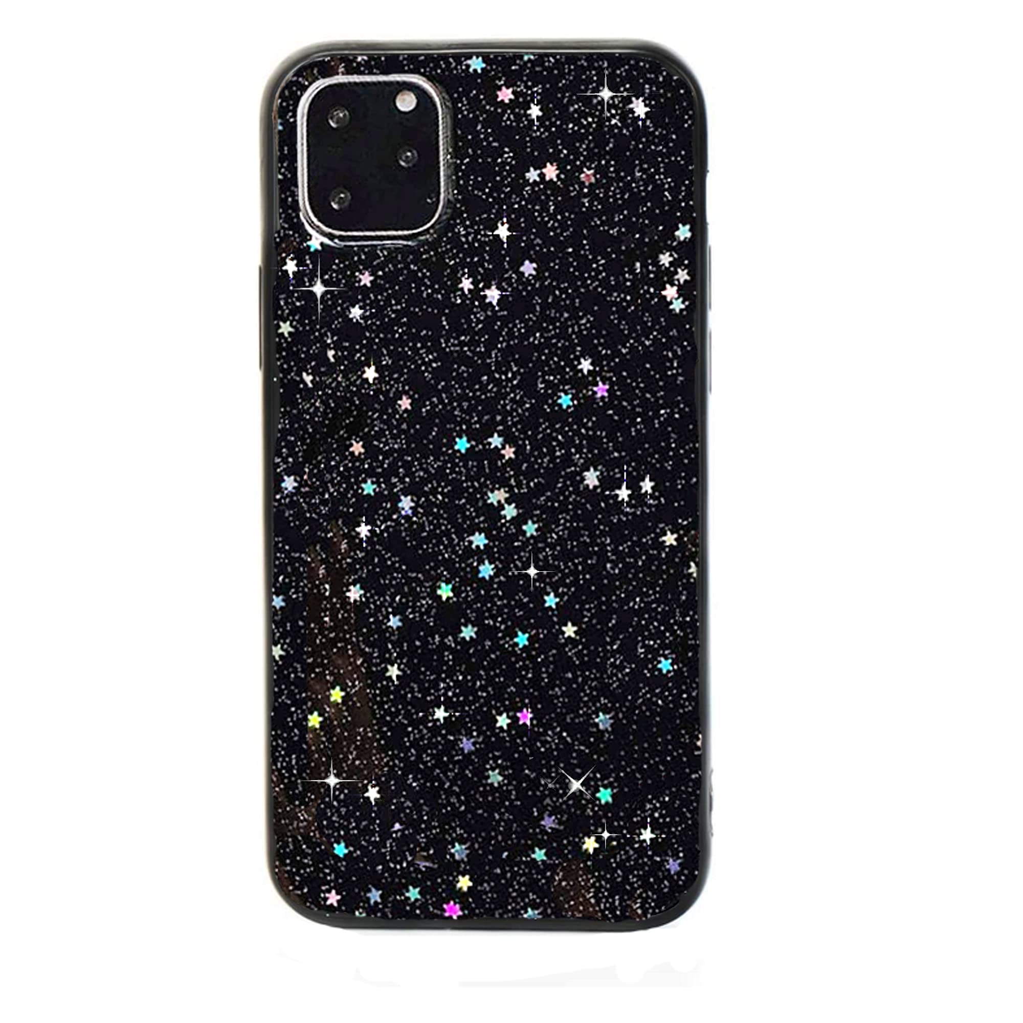 Feibili iPhone 11 Pro Max Case - Bling Glitter Space Design with Stars & Moon, Soft Flexible TPU Silicone Protective Cover for Apple iPhone 11 Pro Max (Black Stars) - Perfect for Night Out, Party & Cosmic Theme Lovers