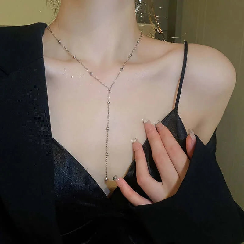 Dainty Satellite Lariat Chain Y Necklace | HN2475 | Elegant Layering Necklace for Women, Perfect for Everyday Wear, Date Nights & Special Occasions