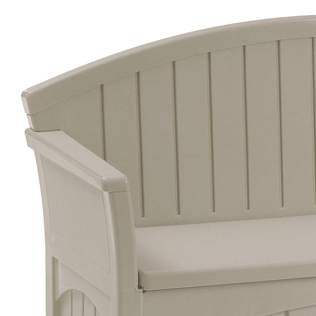 Suncast 50 Gallon Patio Storage Bench - Weather-Resistant Resin Outdoor Garden Bench for Deck, Backyard & Patio - Perfect for Storing Cushions, Toys, Tools (Taupe) - Ideal for Outdoor Seating & Organization
