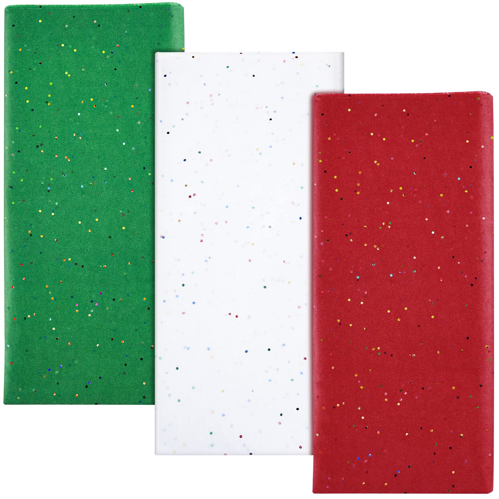 NEBURORA Glitter Tissue Paper for Gift Wrapping - 50x66cm (20x26 inch) Christmas Craft Paper in White, Green, Red - 30 Sheets for Holiday Bouquet Packaging, Party Decorations & DIY Projects | Perfect for Christmas Presents, Birthday Gifts & Wedding Favors