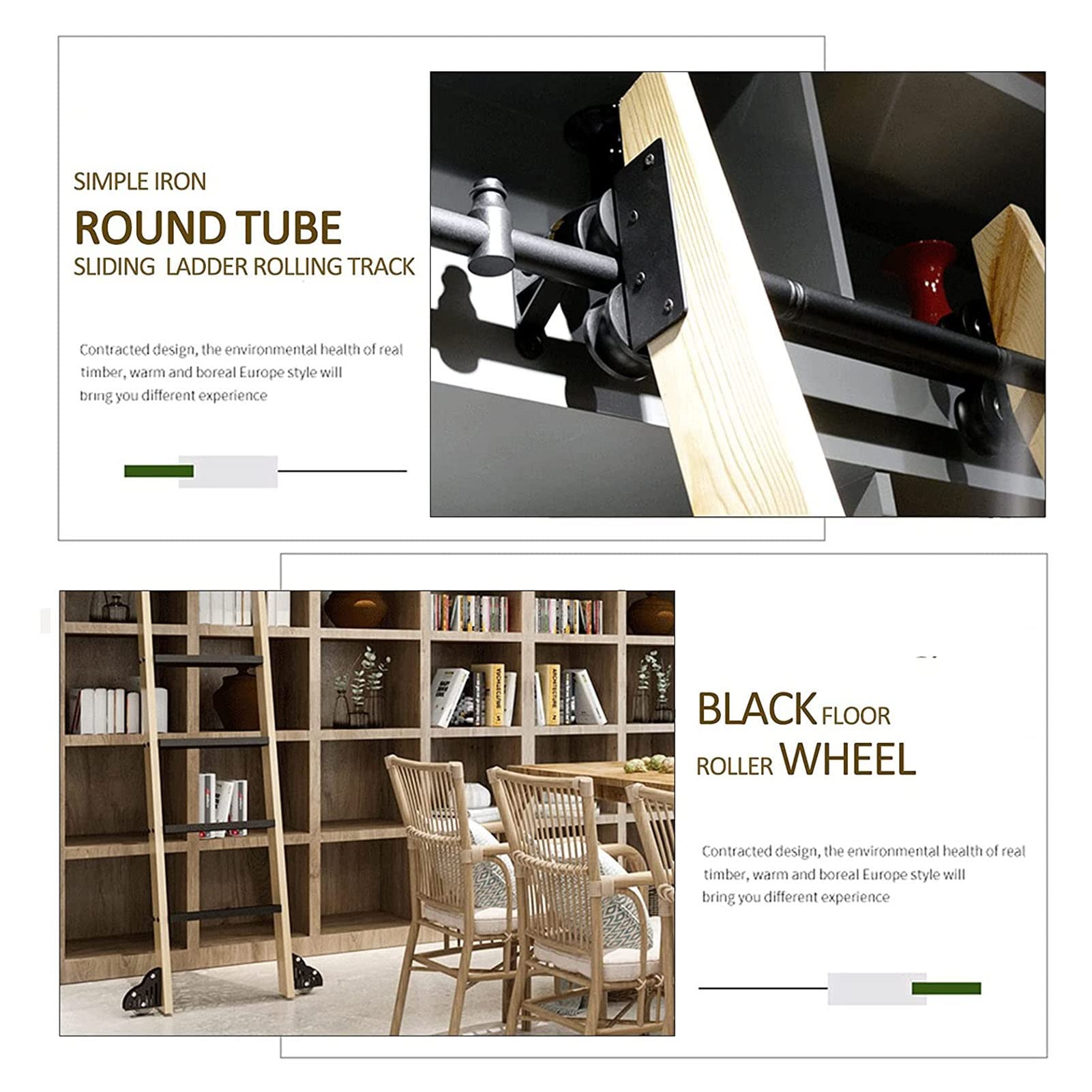 Retractable Rolling Ladder Kit with Floor Rollers & Round Tube Extension Tracks - Heavy Duty Sliding Barn Door Hardware for Library, Loft, Home (3.3ft-20ft Adjustable) - Perfect for Reaching High Shelves, Attic Access & Space-Saving Storage Solutions (500cm/16.4ft Size)