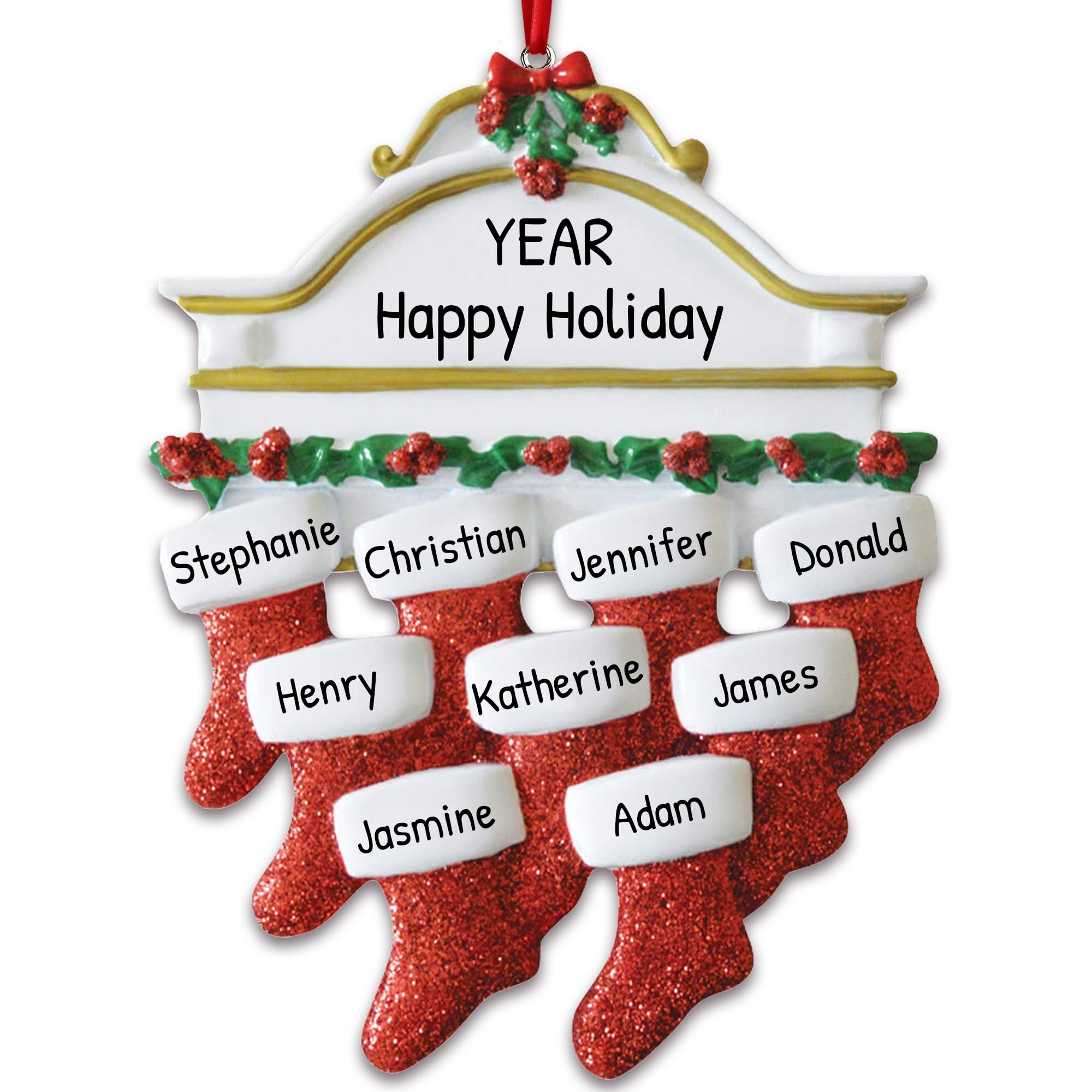 Personalized Family Christmas Stockings - Custom Name Ornaments for Family of 9 | Holiday Decor for Fireplace Mantel & Christmas Tree Decorations
