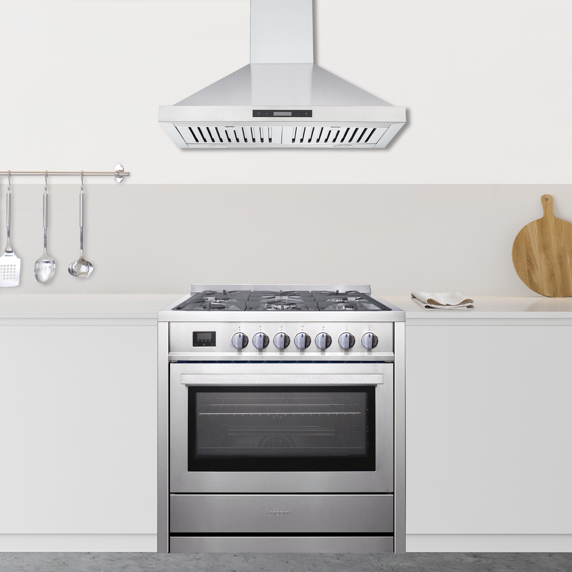 Ancona 36 Inch 3.8 cu ft Stainless Steel Gas Range with 5 Burners & Convection Oven - Perfect for Home Kitchen, Baking, and Family Cooking
