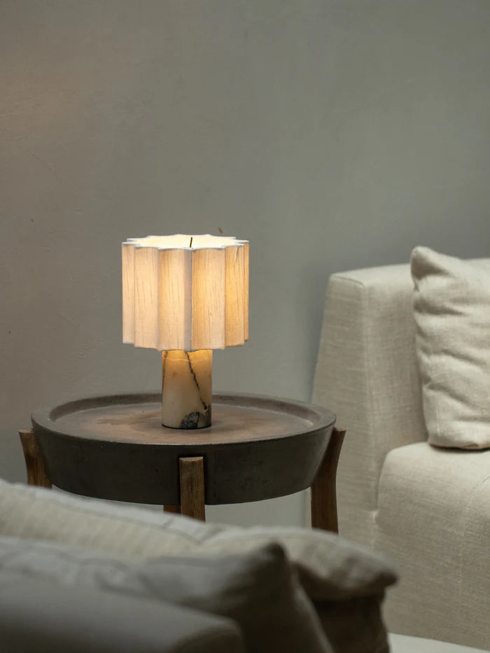 Valli Viola Rechargeable Table Lamp - Calacatta Marble & Linen Design for Bedroom, Living Room, Office | Modern LED Night Light with USB Charging