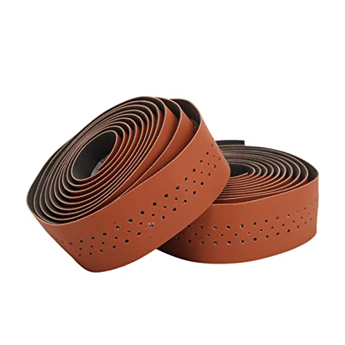 Premium PU Leather Bicycle Handlebar Tape - Shock Absorbing, Non-Slip, Waterproof & Breathable for Road Bikes - Comfortable Cycling Grip for Long Rides (Brown) - Perfect for Commuting, Road Racing and Outdoor Cycling Adventures
