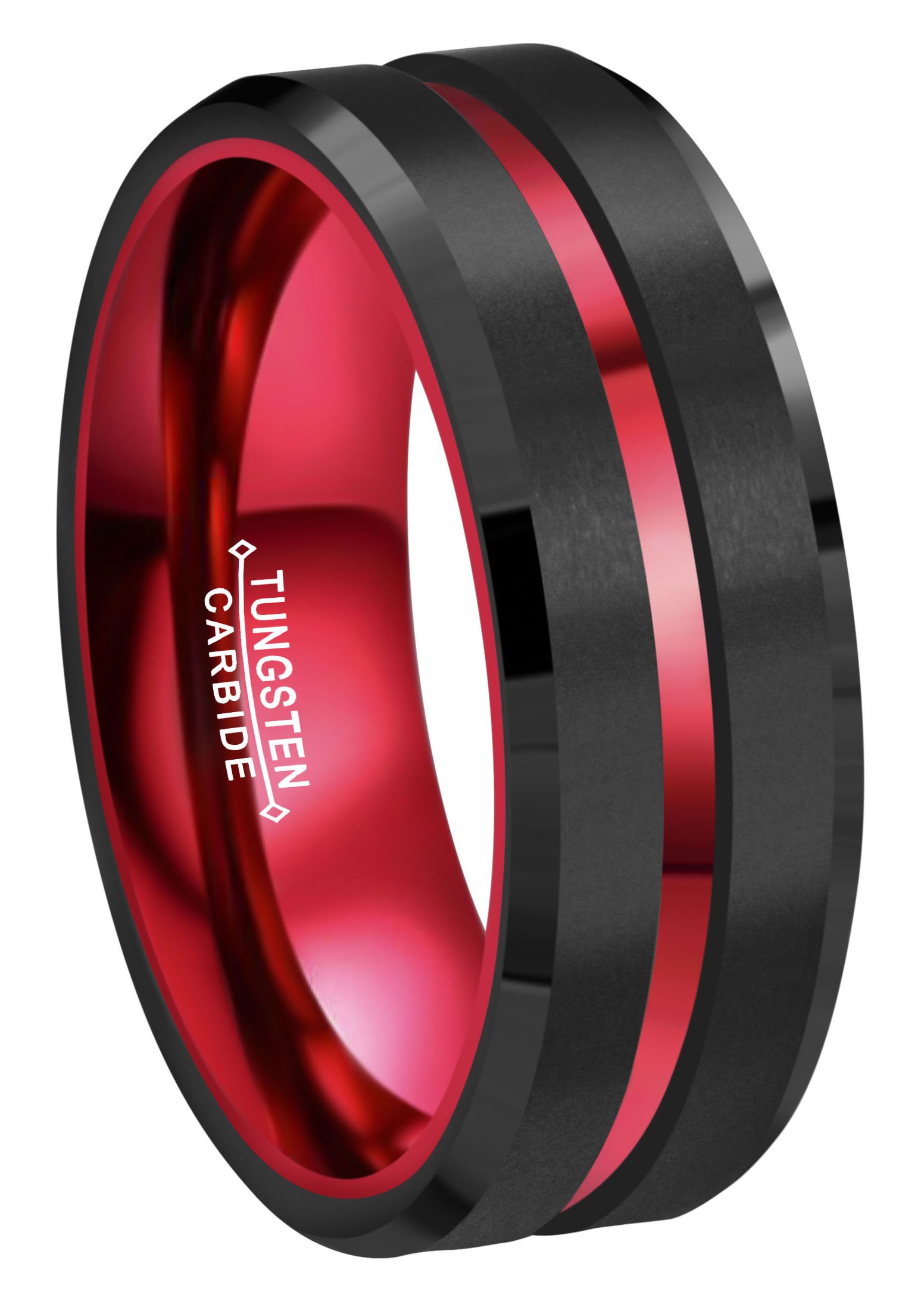 8mm Red & Black Tungsten Wedding Band for Men & Women - Durable Matte Finish with Red Groove - Sizes 6-16 - Perfect for Anniversaries, Engagements & Everyday Wear