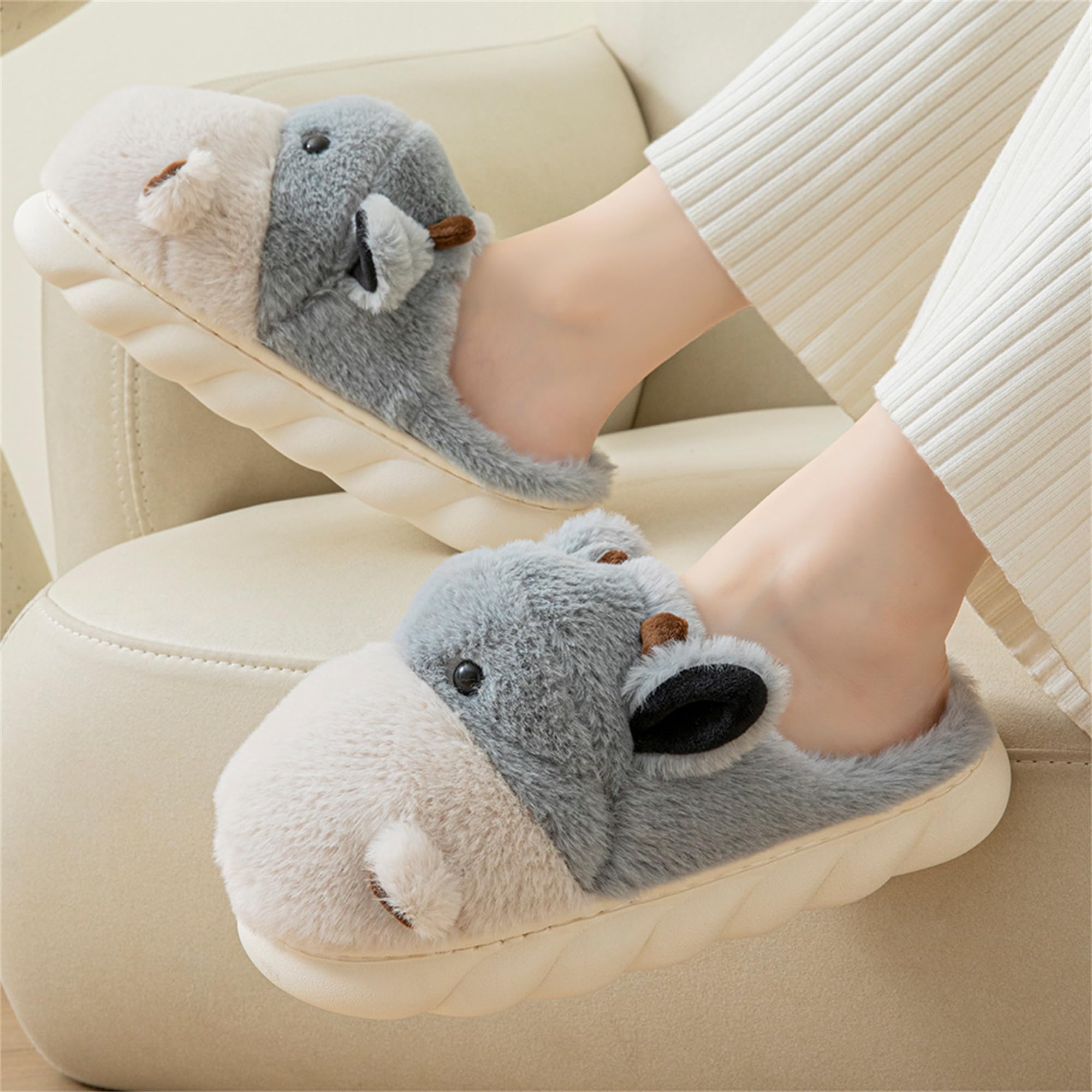LANFIRE Women's Cute Hippo Slippers - Animal Themed Fuzzy House Shoes, Soft Plush Winter Warm Slippers with Non-Slip Sole for Indoor/Outdoor Use - Perfect Gift for Christmas, Birthday & Cozy Home Relaxation