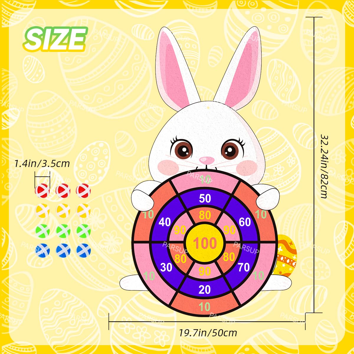 Easter Dart Board Game for Kids Ages 4-8 - Cute Bunny Party Board Game with 12 Stick Balls - Fun Indoor & Outdoor Easter Games for Family Gatherings, Birthday Parties & Backyard Activities