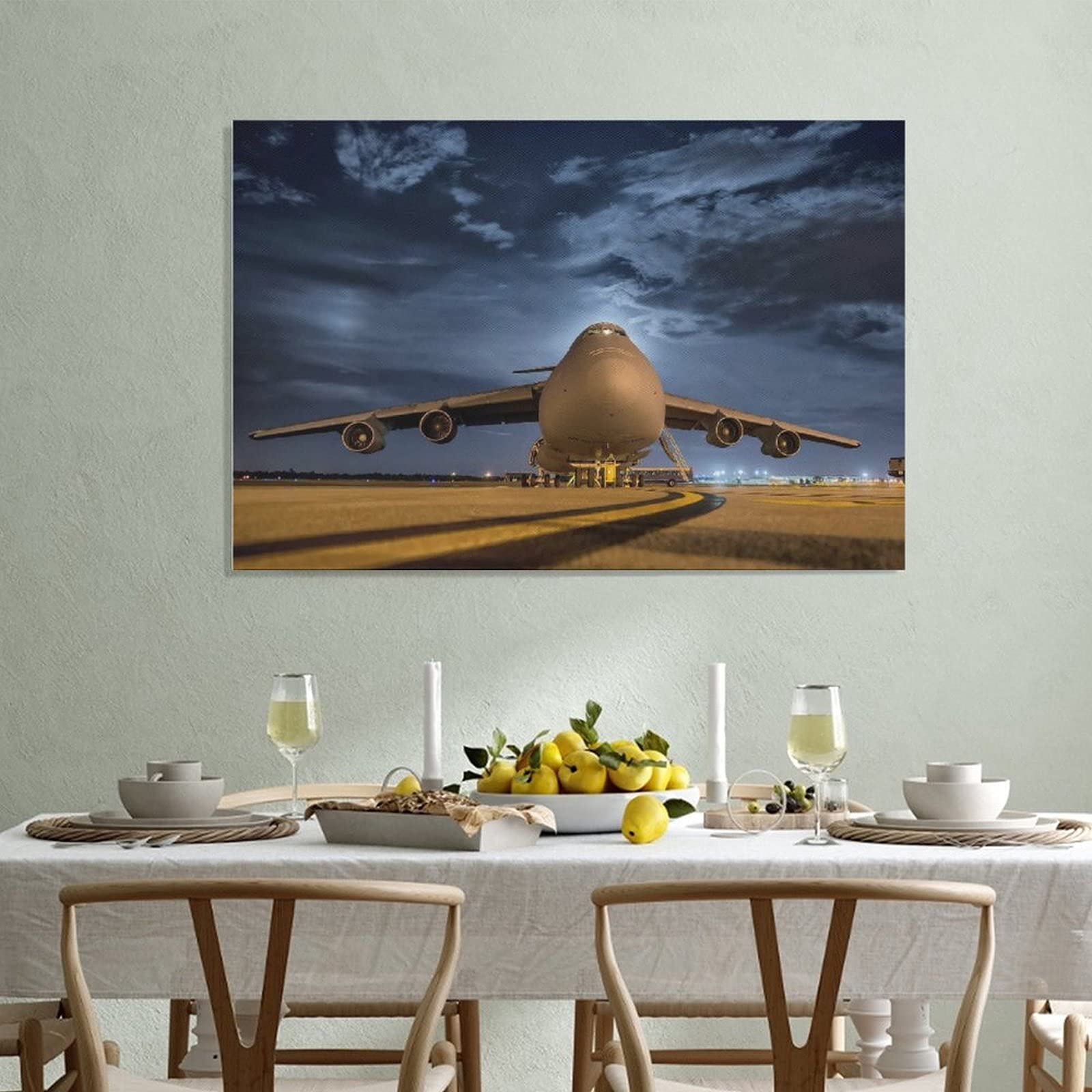 Military Aircraft C-5 Galaxy Canvas Wall Art Print - 12x18 Inch Framed Poster for Home & Office Decor - Perfect for Living Room, Bedroom, Man Cave & Aviation Enthusiast Gifts